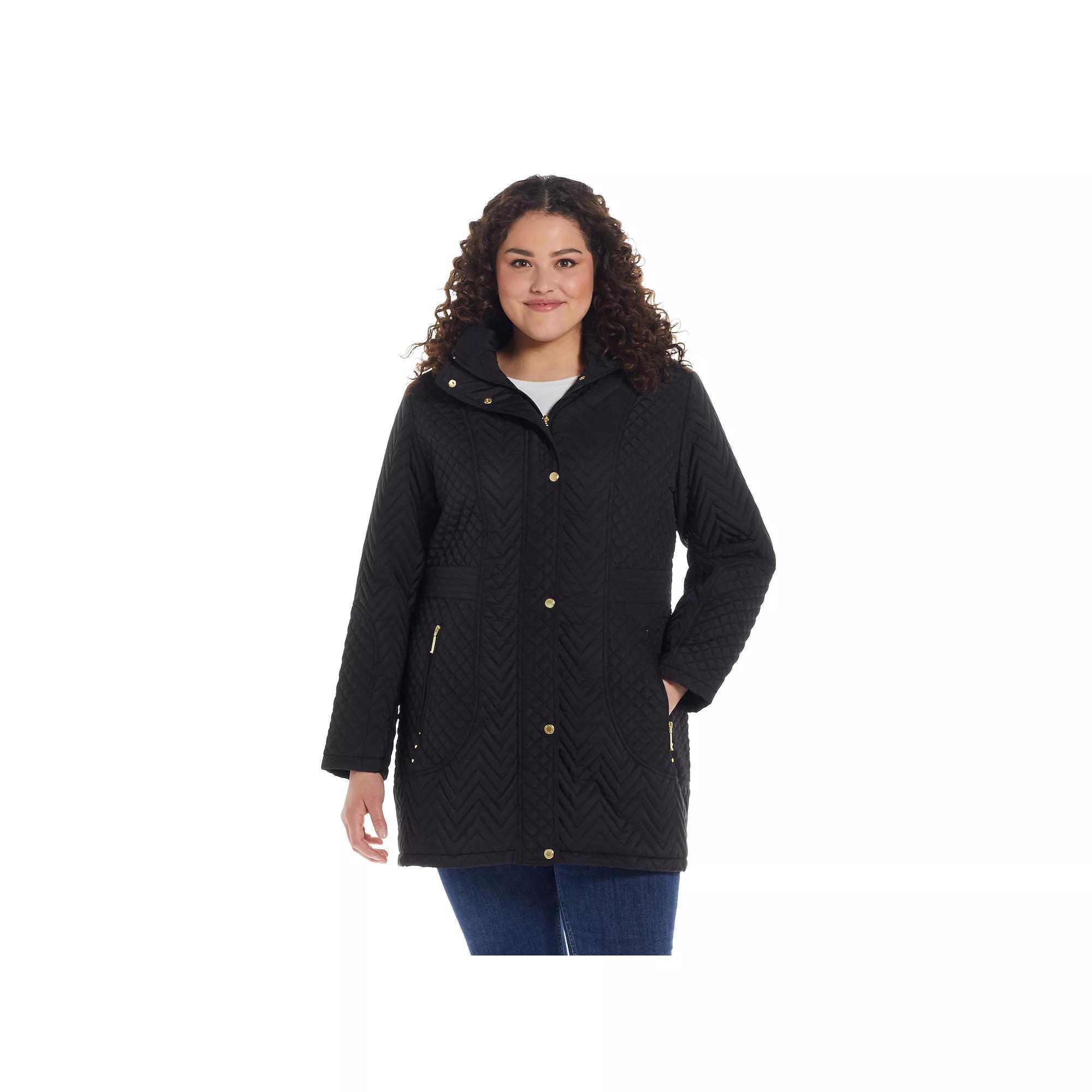 Plus Size Weathercast Hooded Quilted Walker Jacket, Women's, Size: 2XL, Black Product Image