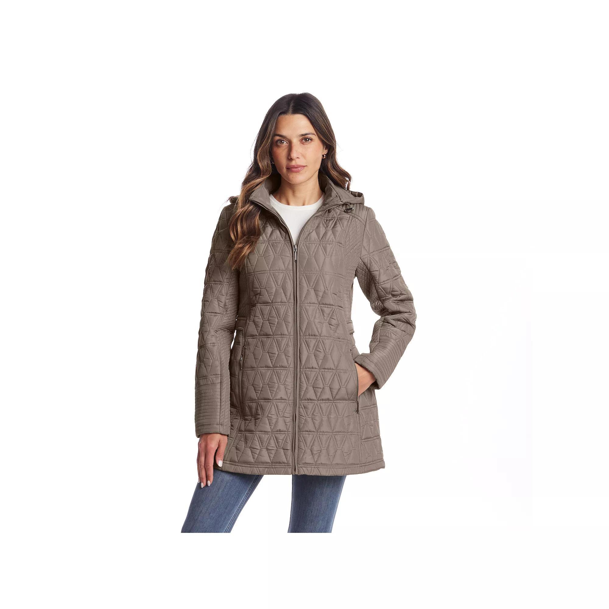 Women's Weathercast Quilted Hooded Walker Jacket, Size: XL, Brown Product Image