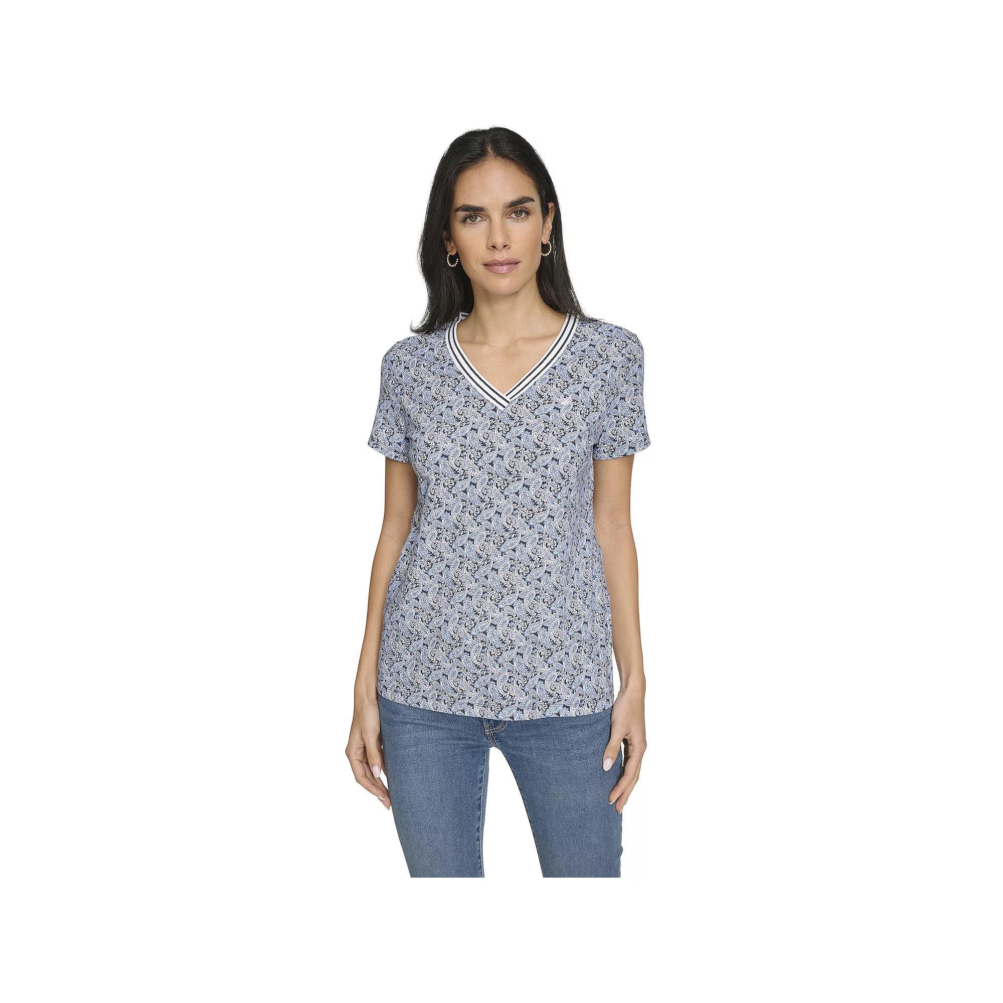 Women's Nautica Short Sleeve V-Neck Top, Size: Medium, Blue Paisley Product Image