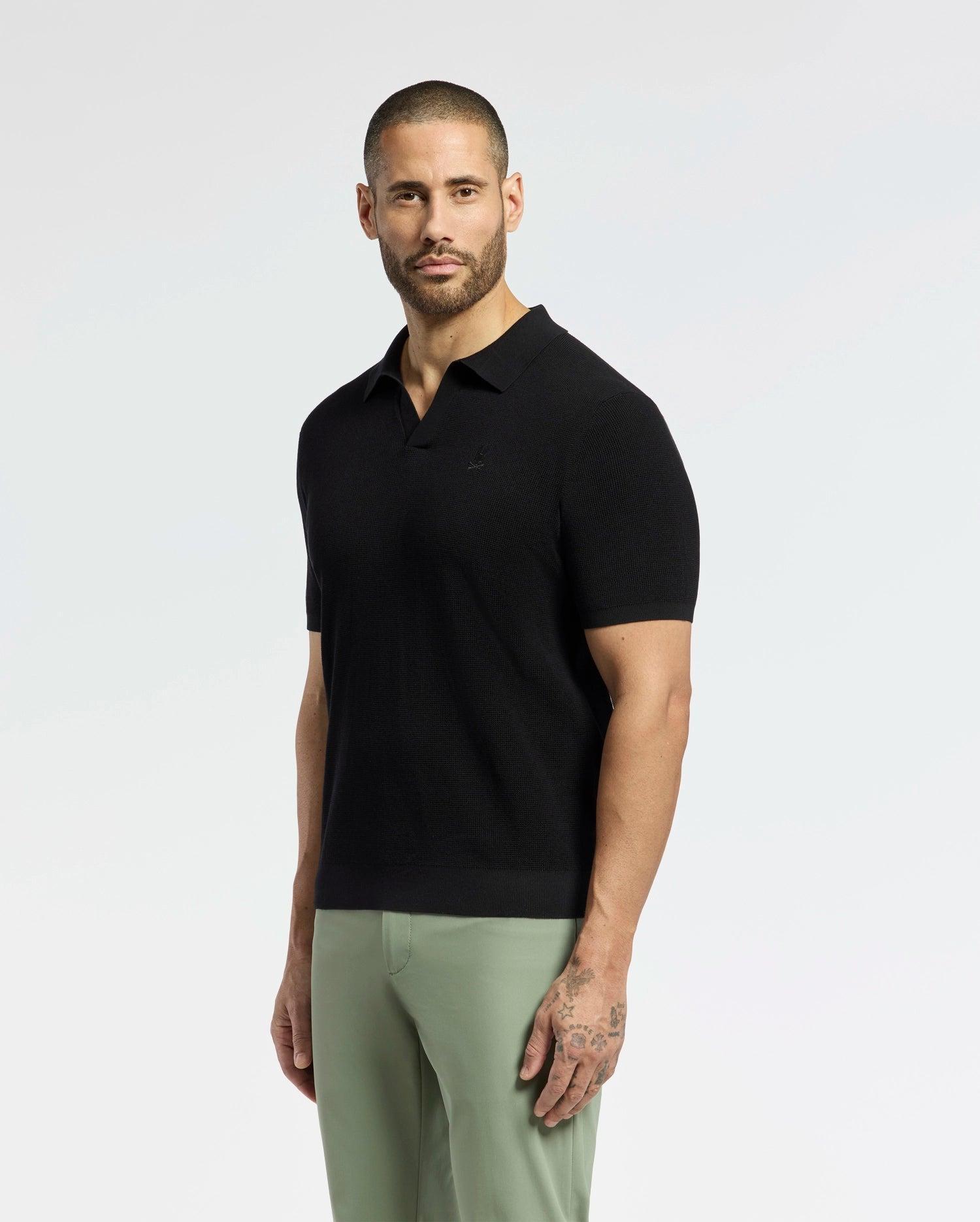 Men's Leeton Johnny Collar Knit Polo 001 BLACK / M Product Image