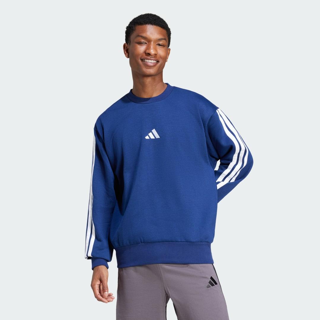 adidas Essentials 3-Stripes Fleece Sweatshirt Black XS Mens Product Image