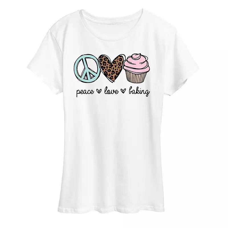 Womens Peace Love Baking Graphic Tee Grey Gray Product Image