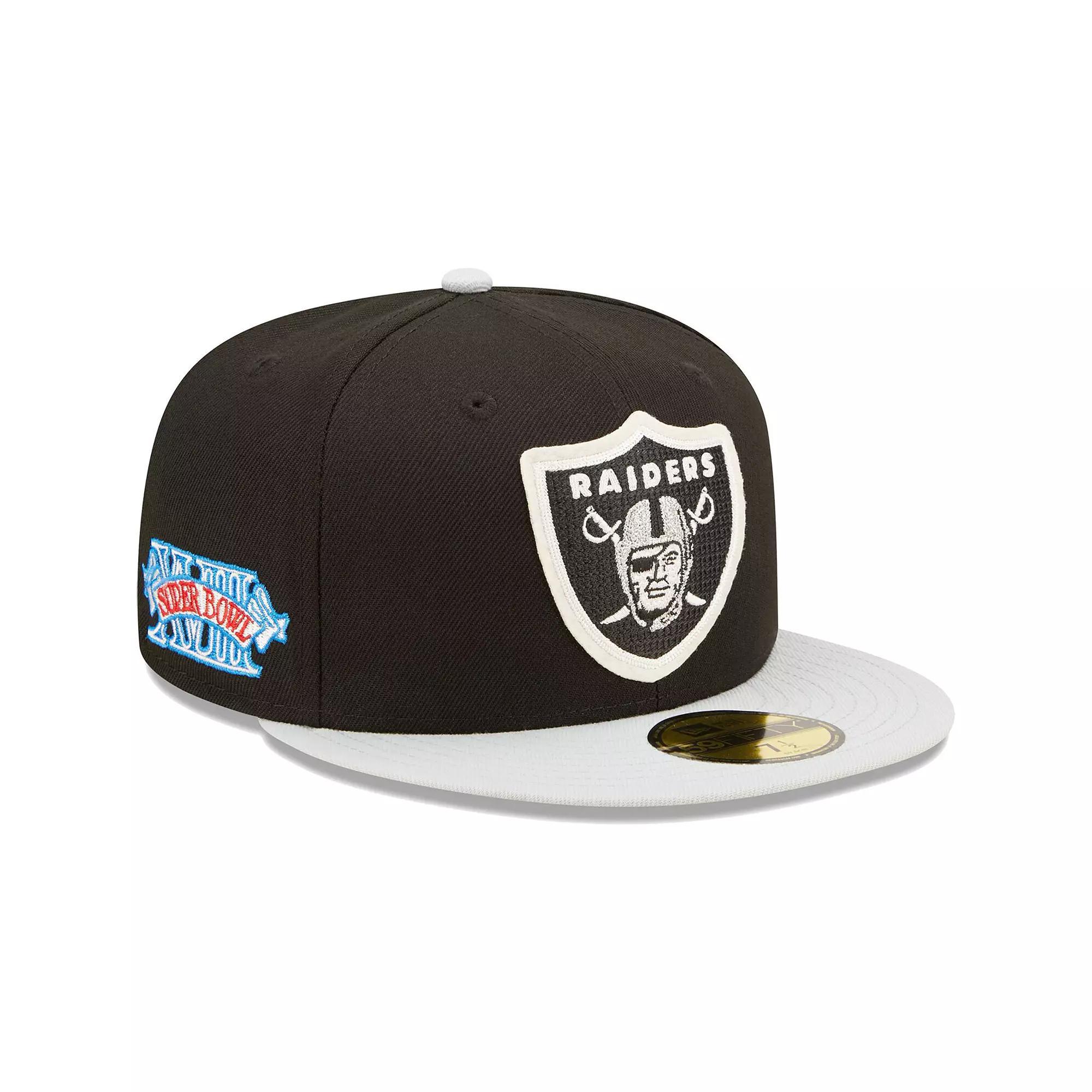 Men's New Era Black/Silver Las Vegas Raiders Super Bowl XVIII Letterman 59FIFTY Fitted Hat, Size: 8, Lvr Black Product Image