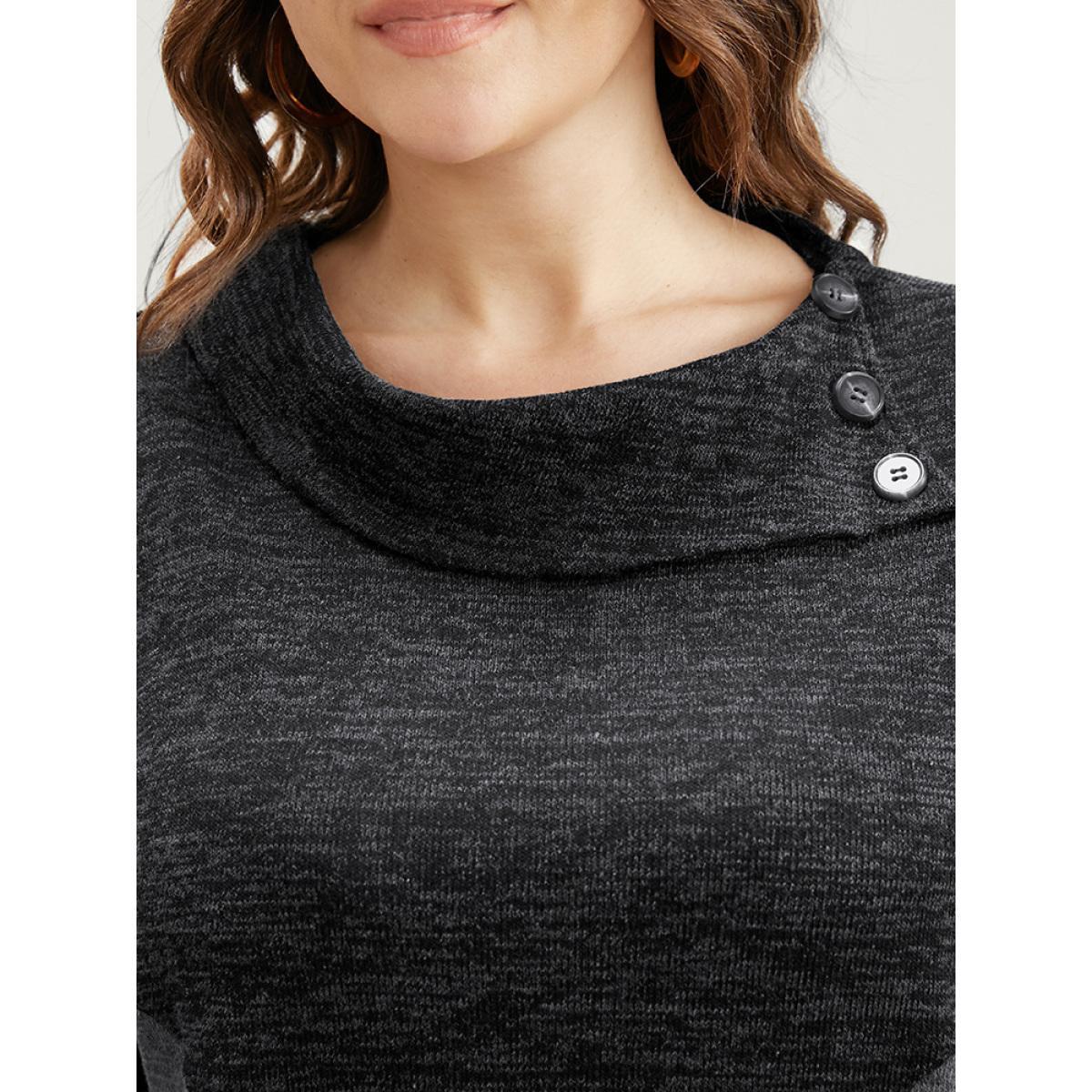 Plus Size Colorblock Contrast Button Detail Split Hem Sweatshirt Women DimGray Casual Overlap Collar Dailywear Sweatshirts BloomChic 28/5X Product Image