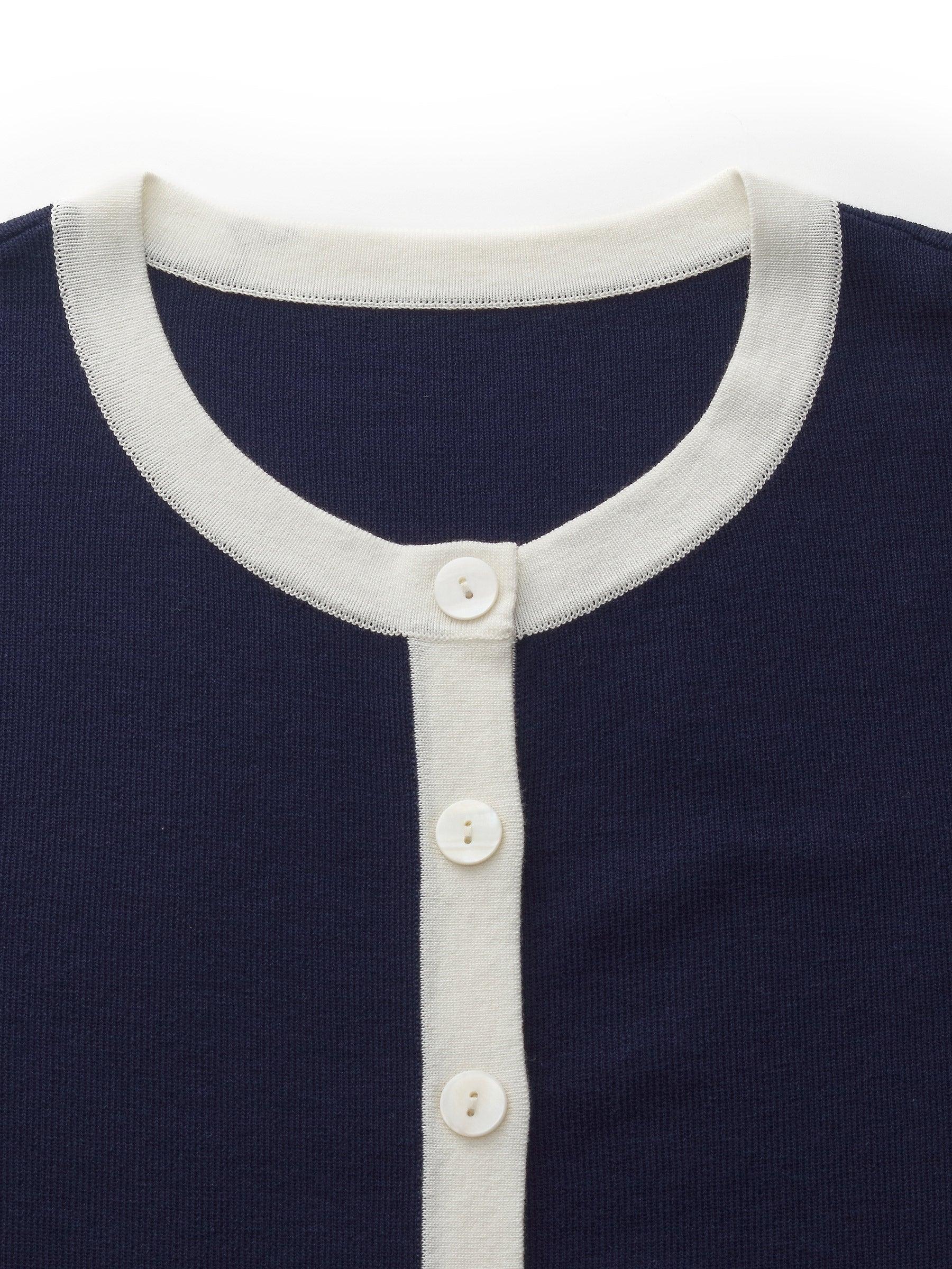 Lyocell Blend Contrast Trim Women Cardigan Product Image