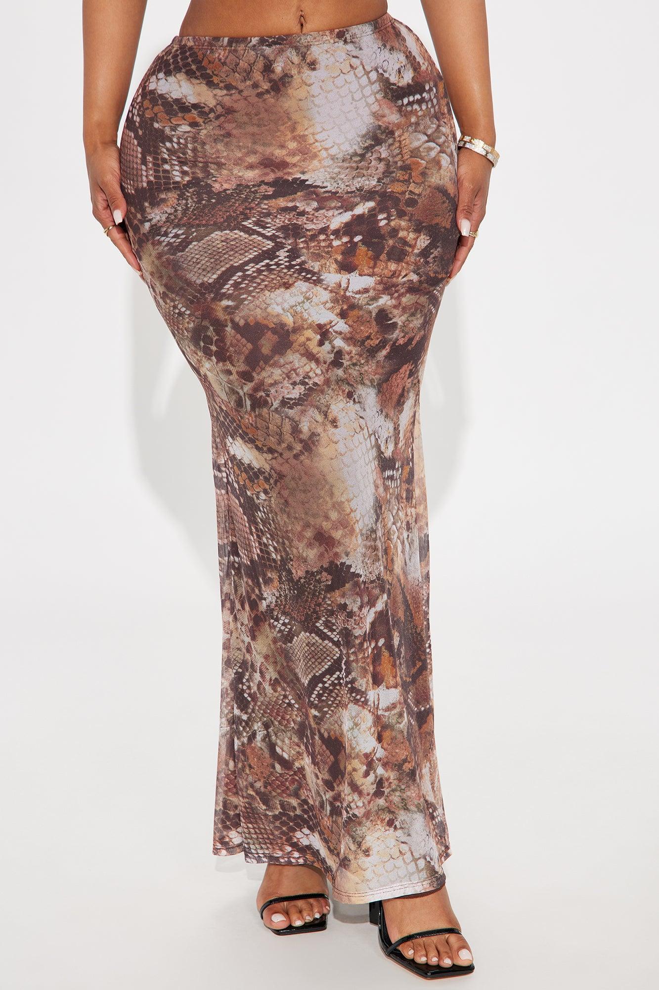 Remi Snakeskin Mesh Maxi Skirt - Brown/combo Product Image
