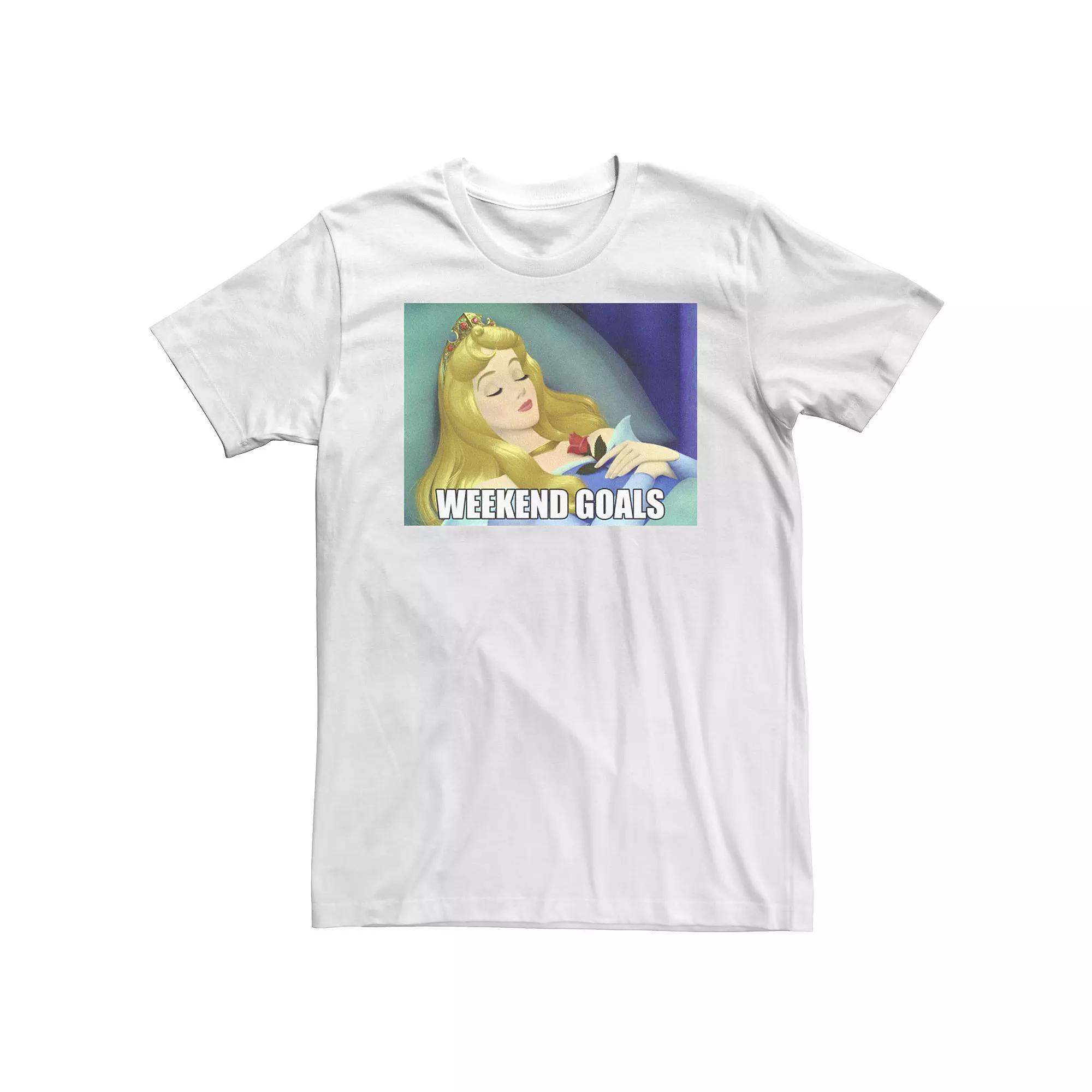 Big & Tall Disney Sleeping Beauty Aurora Weekend Goals Meme Tee, Men's, Size: XLT, White Product Image
