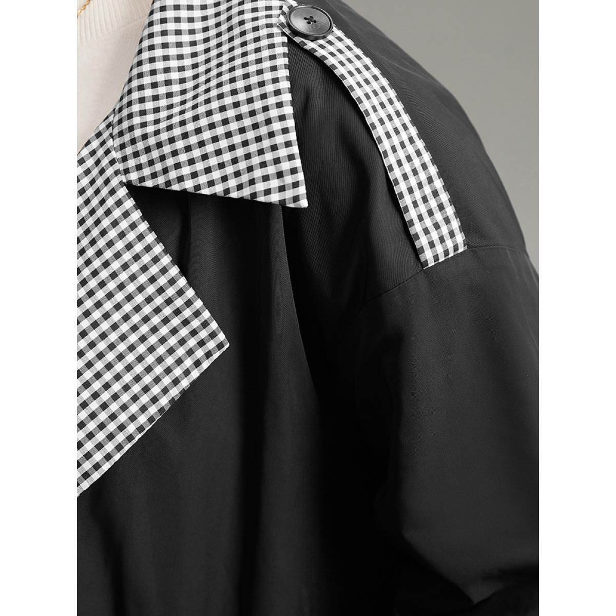 Plus Size Gingham Patchwork Belted Pocket Coat Women Black Casual Belted Ladies Dailywear Winter Coats BloomChic 14-16/1X Product Image