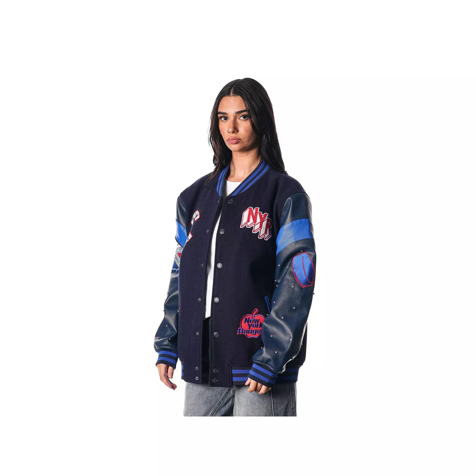 Women's The Wild Collective Blue New York Rangers Full-Snap Varsity  Jacket, Size: Medium, Ran Blue Product Image