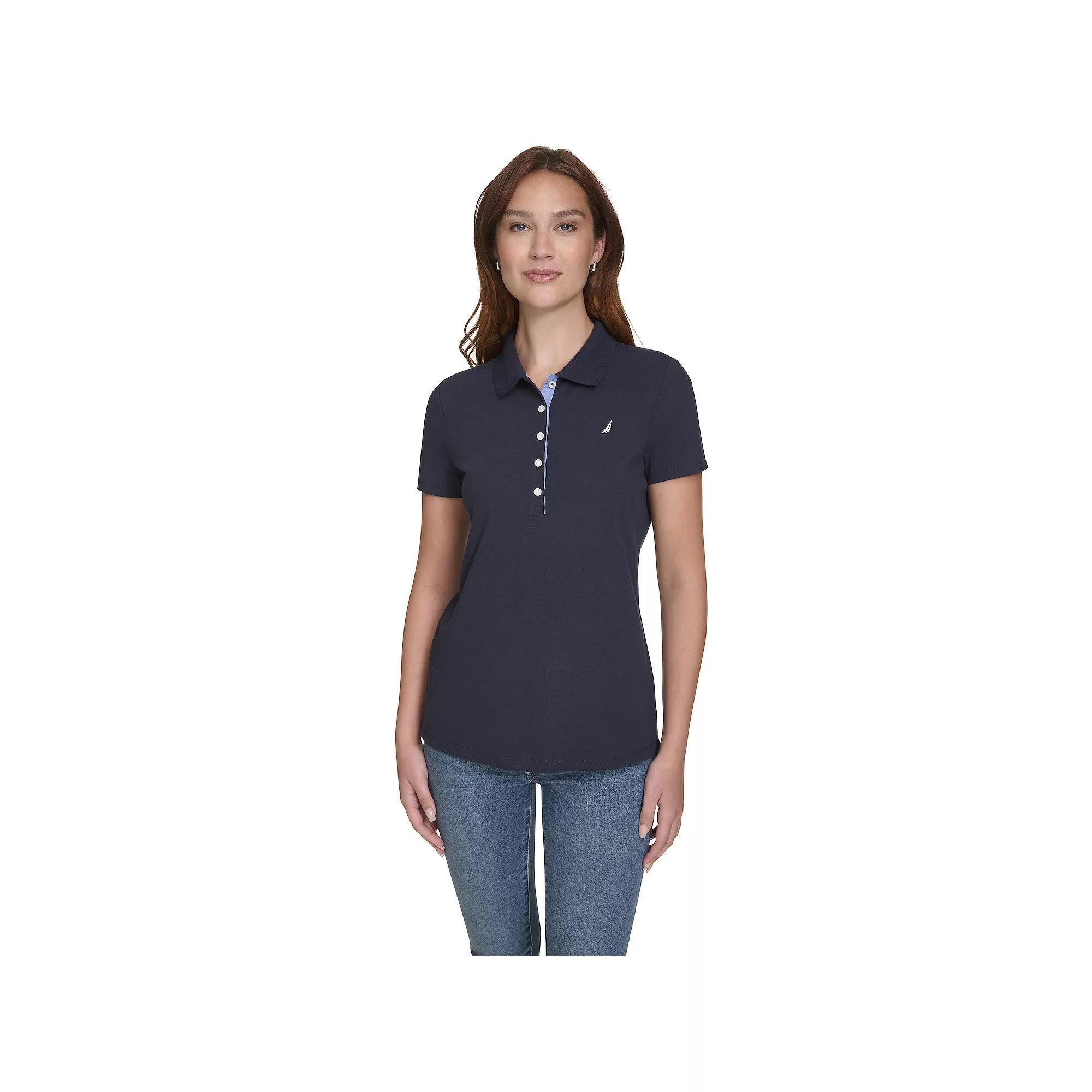 Women's Nautica Daisy Short Sleeve Polo, Size: Large, Black Product Image