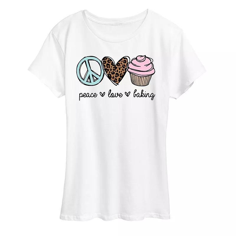 Womens Peace Love Baking Graphic Tee Grey Gray Product Image