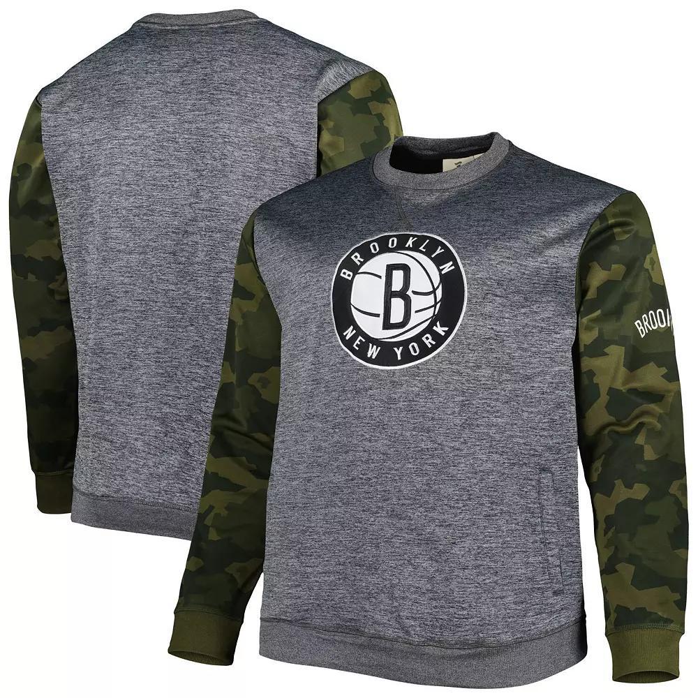 Men's Fanatics Branded Heather Charcoal Brooklyn Nets Big & Tall Camo Stitched Sweatshirt, Size: 2XLT Product Image
