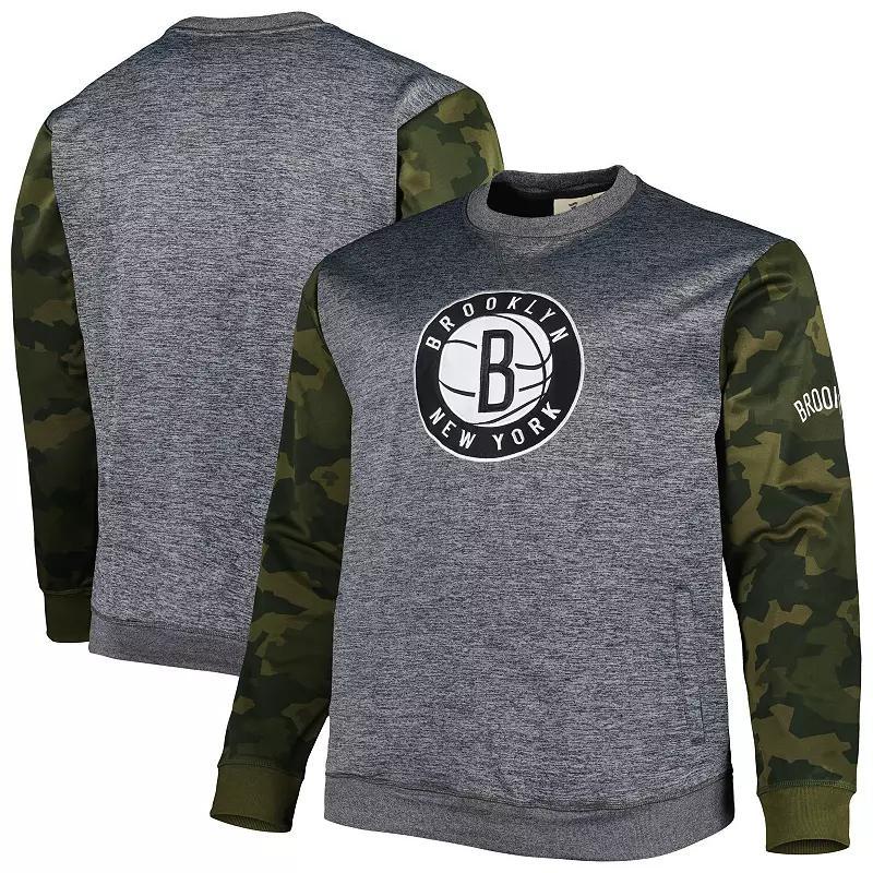 Men's Fanatics Branded Heather Charcoal Brooklyn Nets Big & Tall Camo Stitched Sweatshirt, Size: 2XLT Product Image