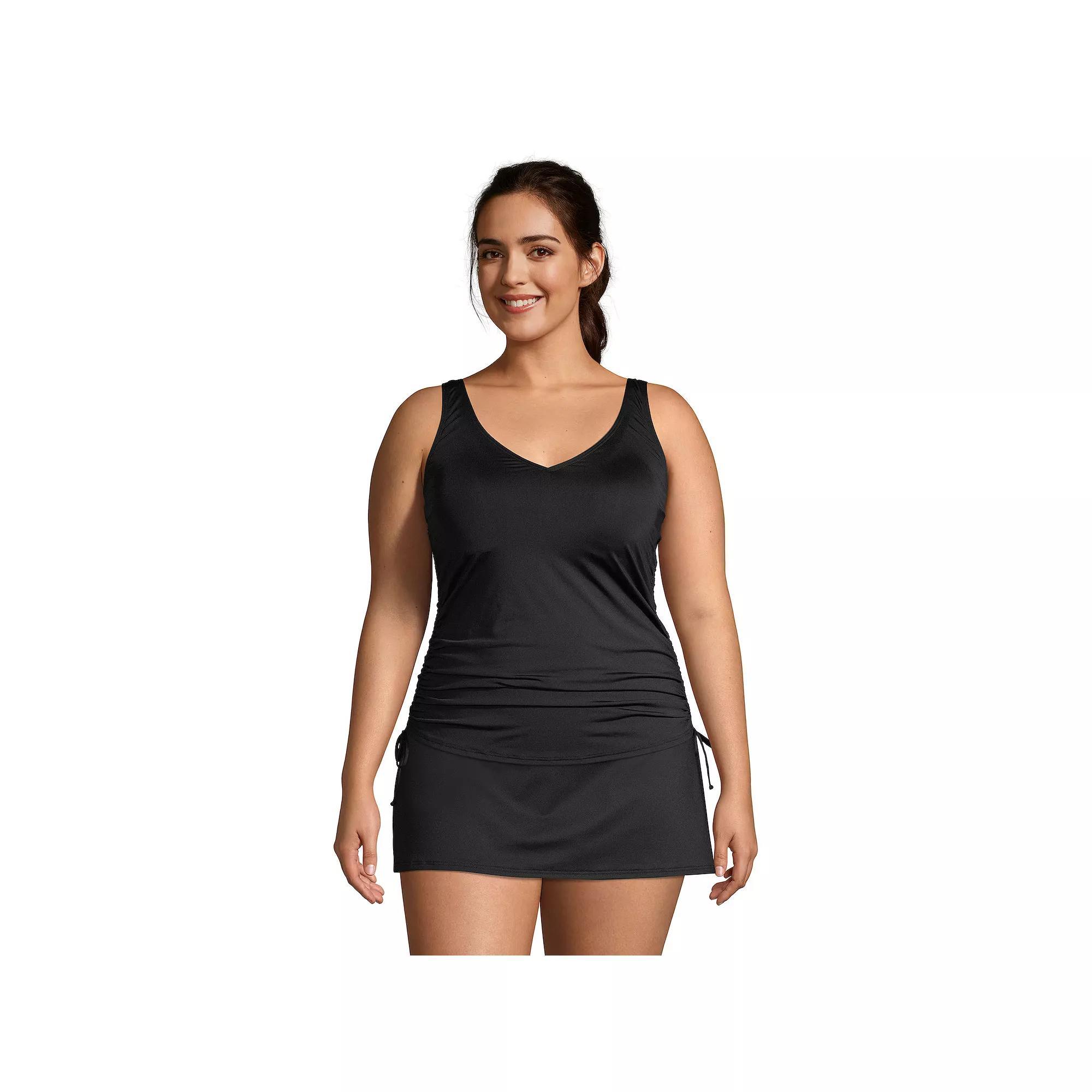 Womens Lands End Ruched UPF 50 Underwire DD-Cup Tankini Swim Top Deep Blue Product Image