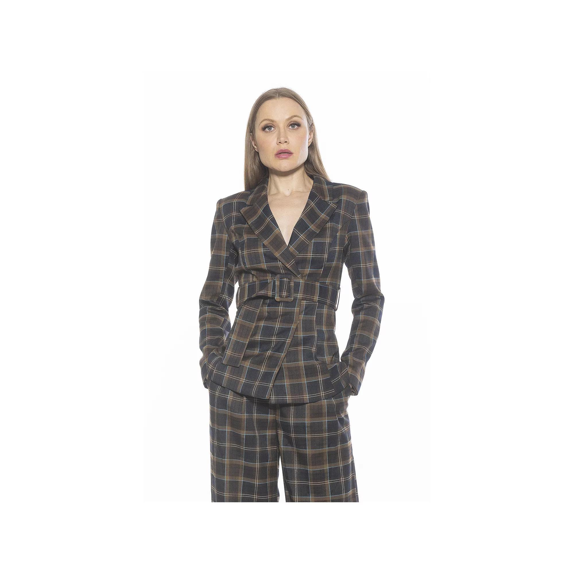Women's ALEXIA ADMOR Janna Plaid Longline Blazer With Belted Waist, Size: 10, Brown Plaid Product Image