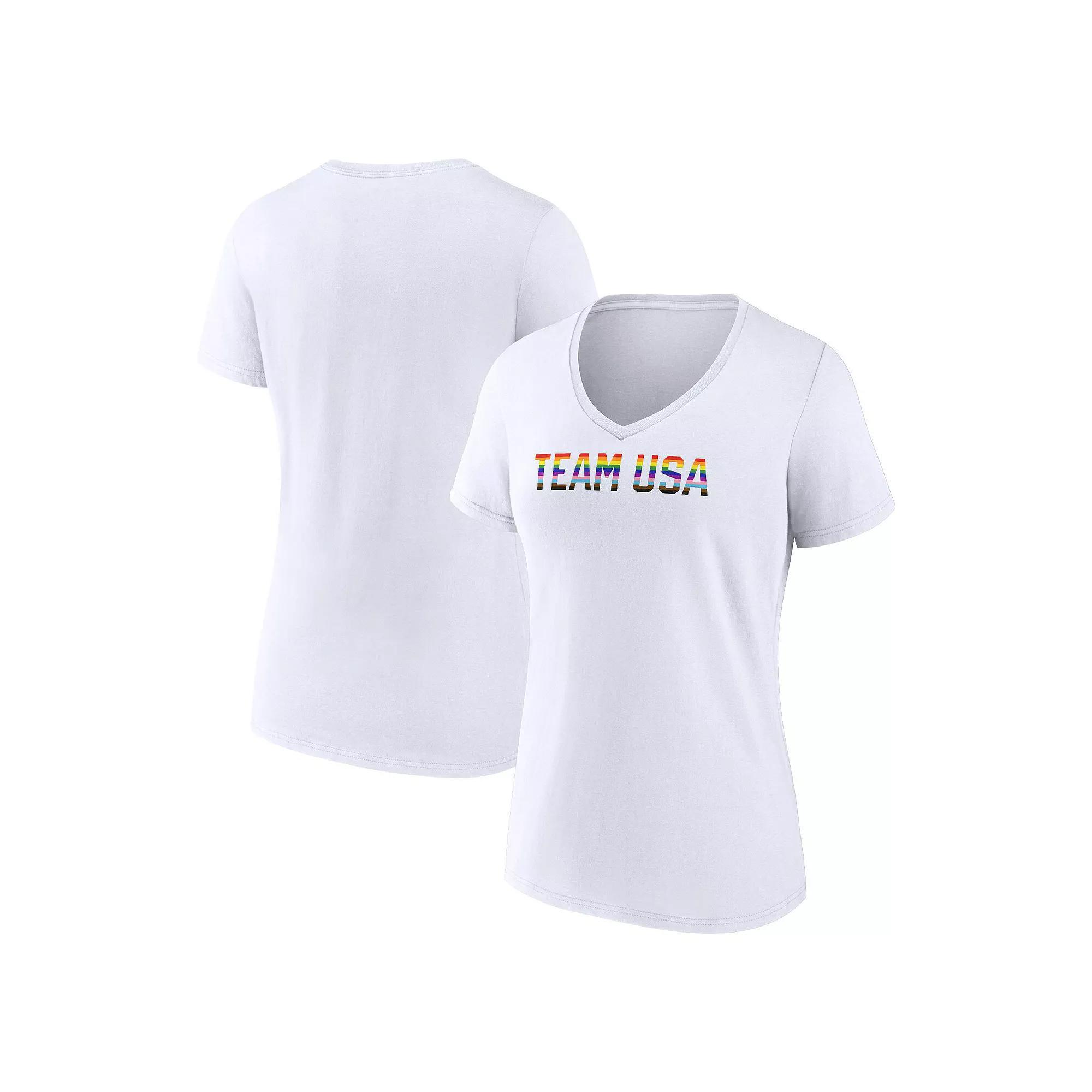 Women's Fanatics Branded White Team USA Pride Striped V-Neck T-Shirt, Size: Small, Usa White Product Image