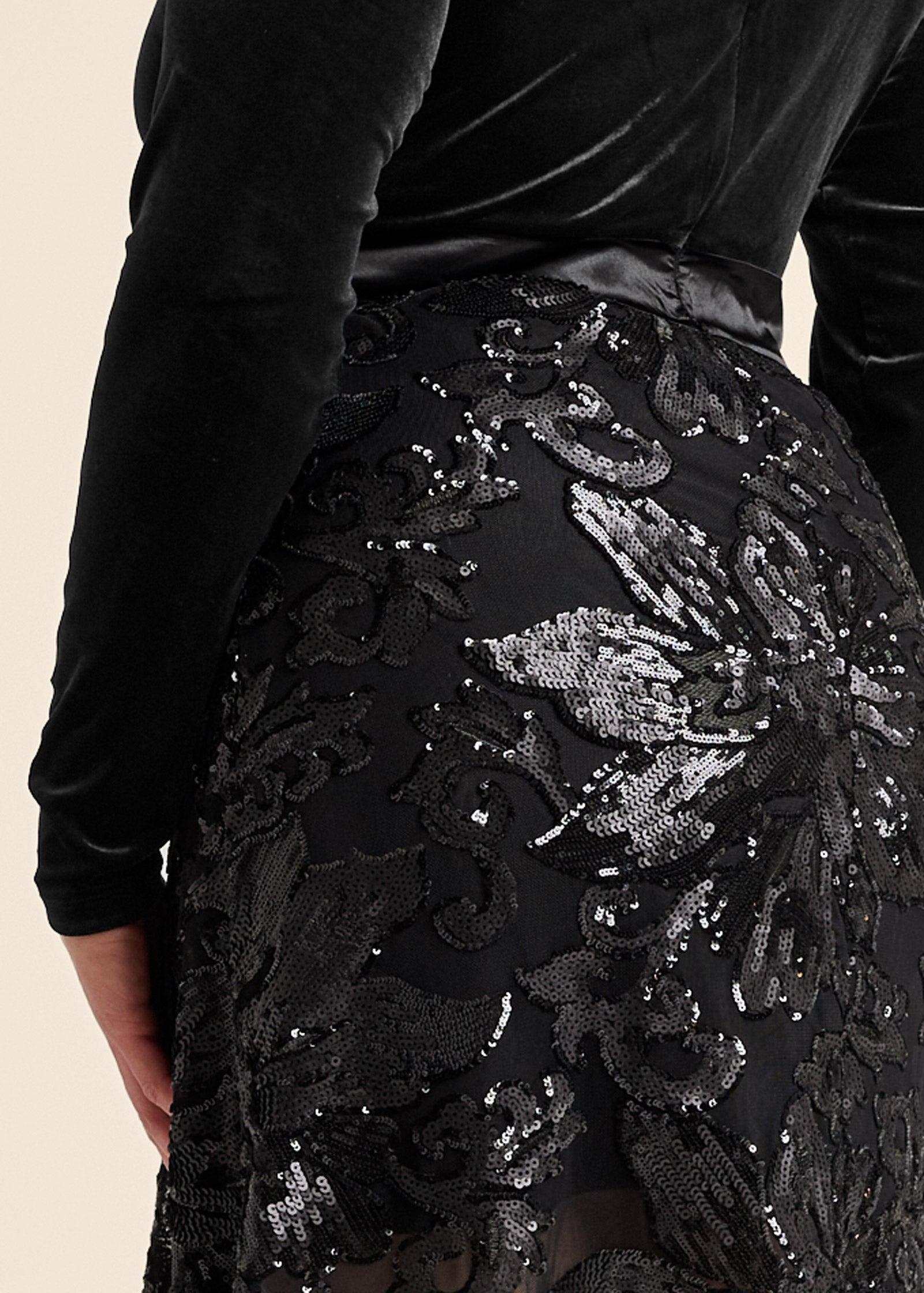 Sequin Lace High-Low Dress - Black Product Image