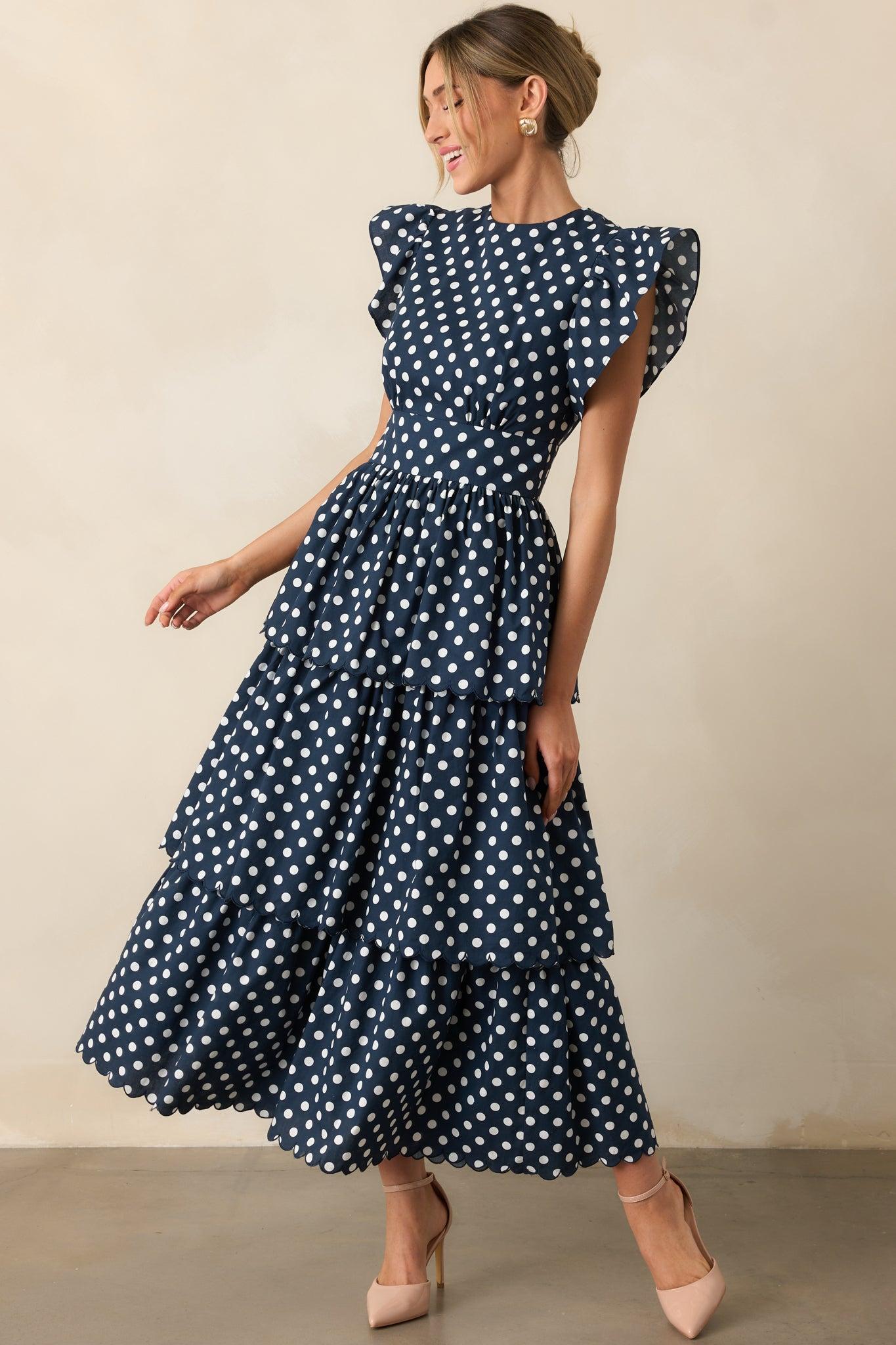 Prosperina Chelsea Navy Polka Dot Cotton Maxi Dress Product Image