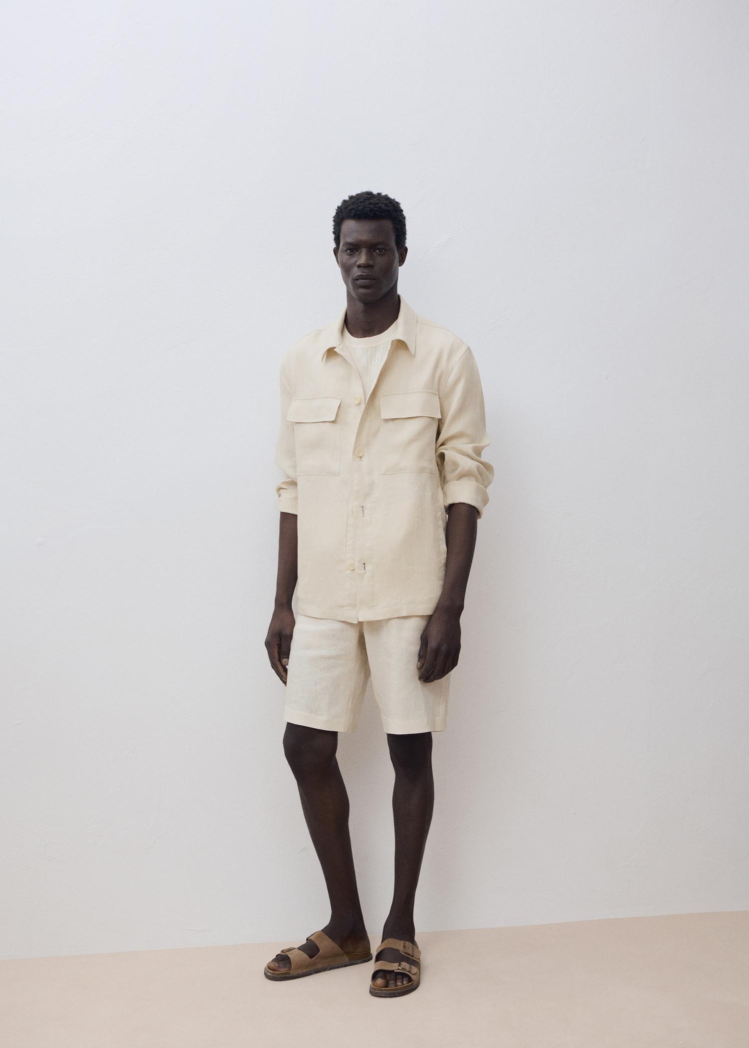 100% linen overshirt with pockets - Men | MANGO USA Product Image