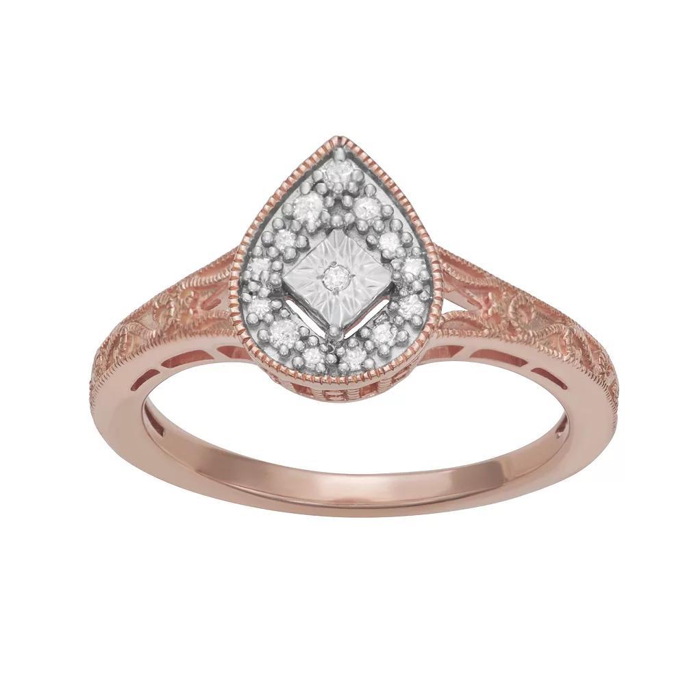 HDI Rose Gold Tone Silver 1/10 Carat T.W. Diamond Tear Drop Ring, Women's, Size: 7, Pink Tone Product Image