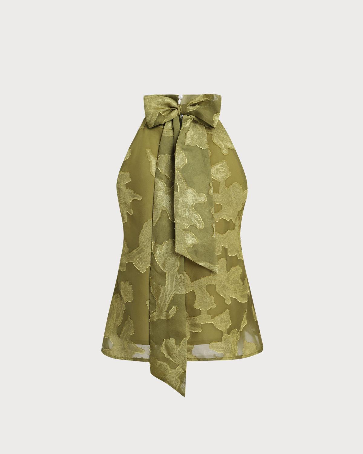 Green Floral Turtle Neck Tank Top Product Image