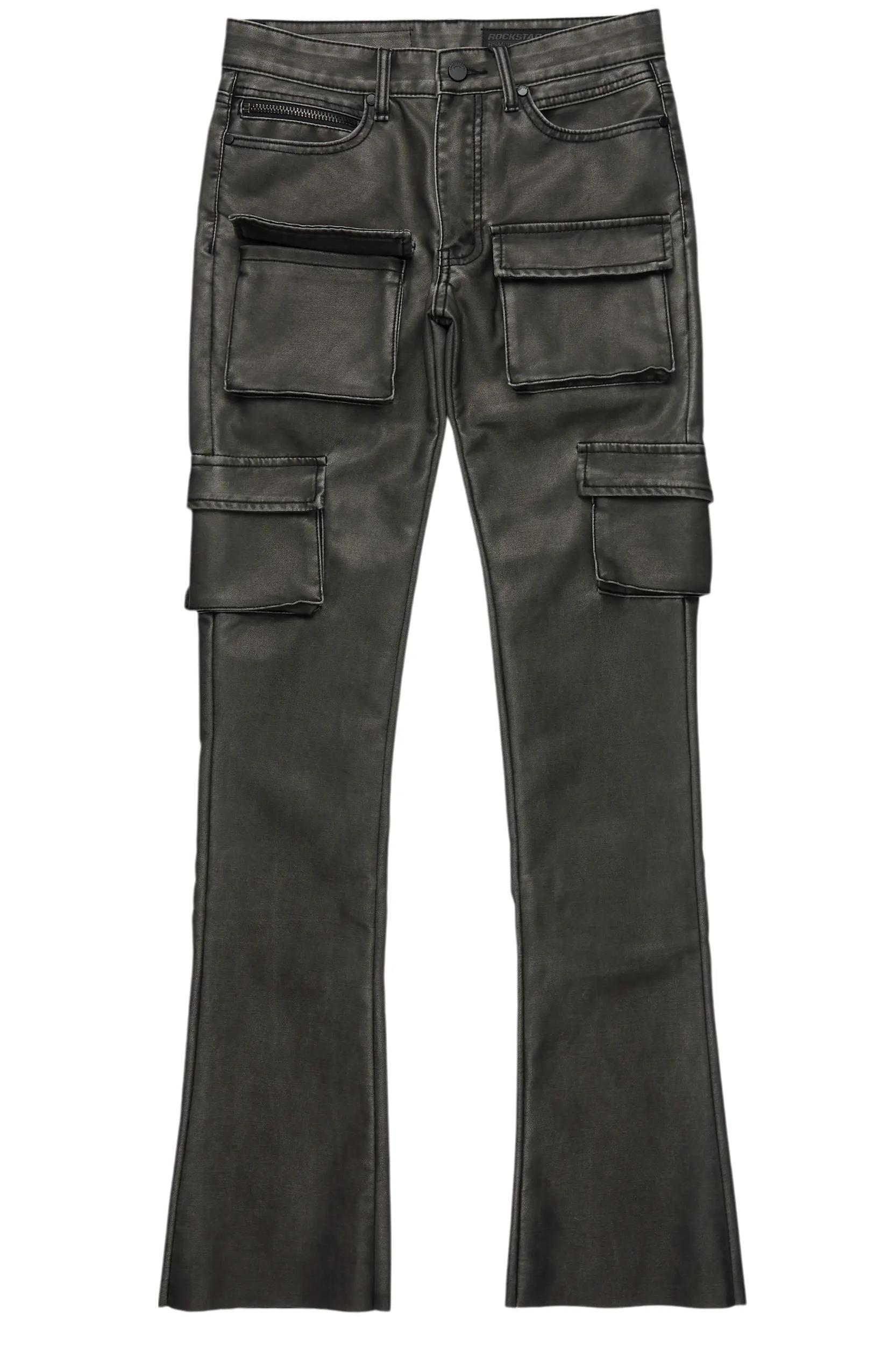 Khaza Distressed Black PU Leather Jean Male Product Image