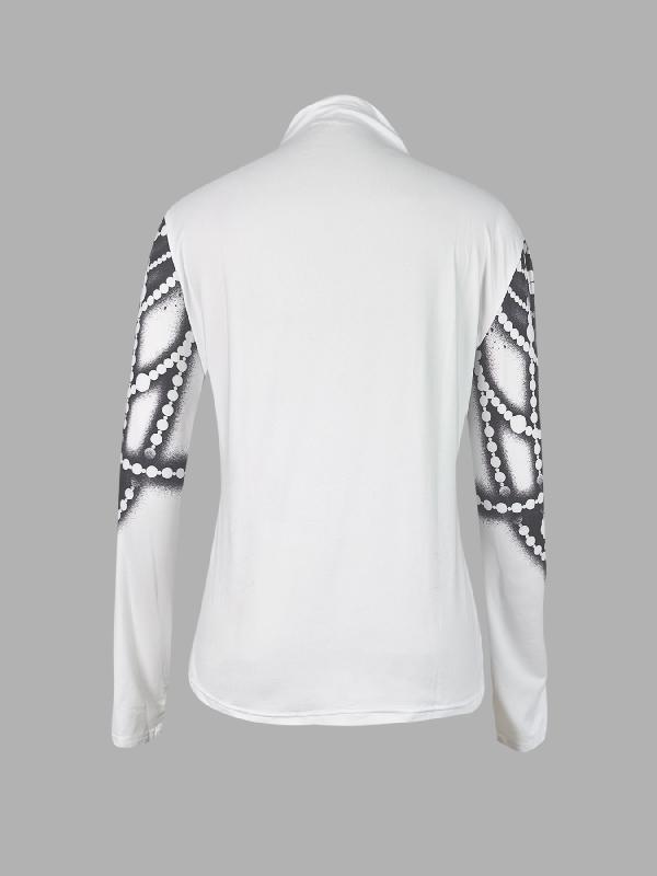 Long Sleeves Skinny Printed Striped High Neck T-Shirts Tops Product Image