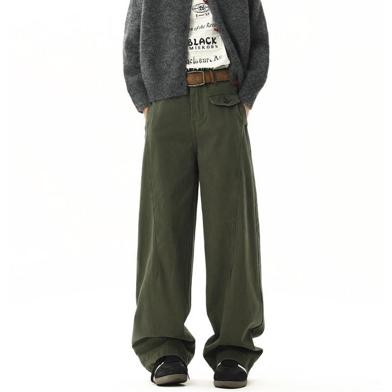 Mid Rise Plain Wide Leg Pants Product Image