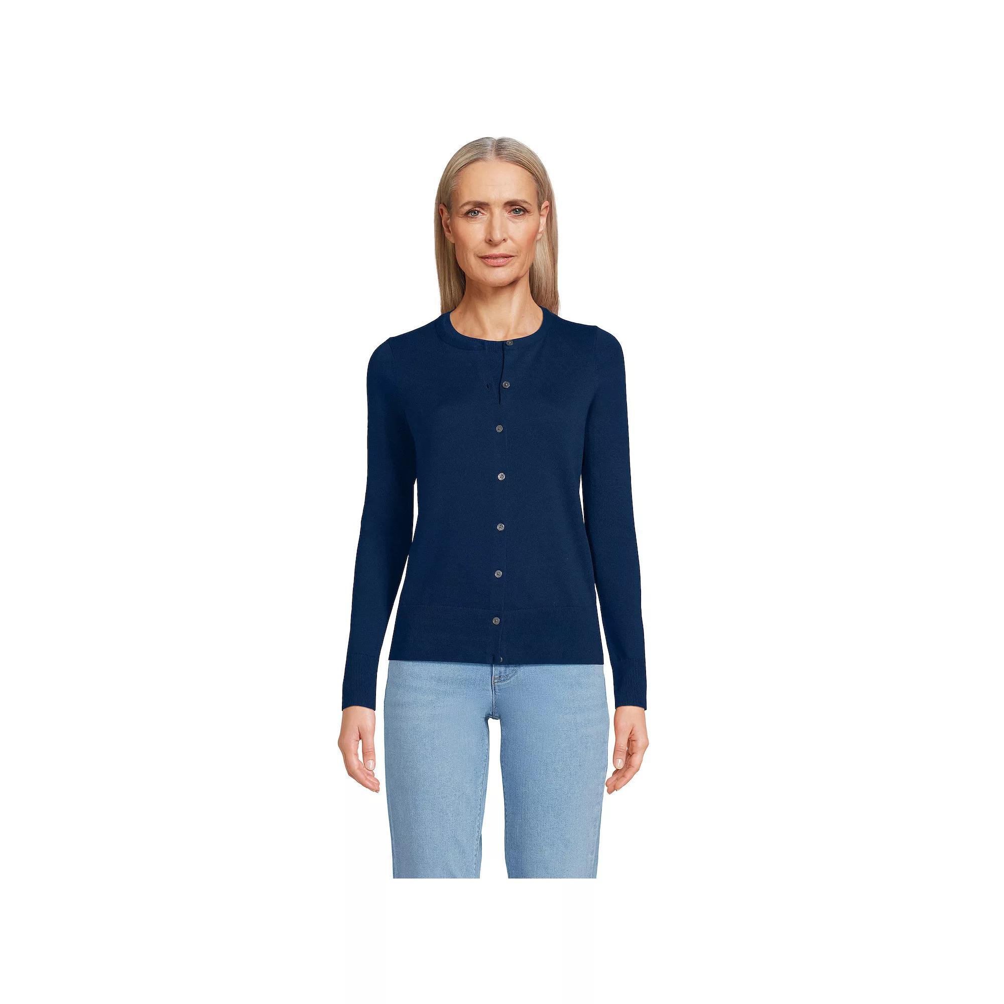 Petite Lands' End Fine Gauge Cotton Cardigan Sweater, Women's, Size: Large Petite, Deep  Blue Product Image