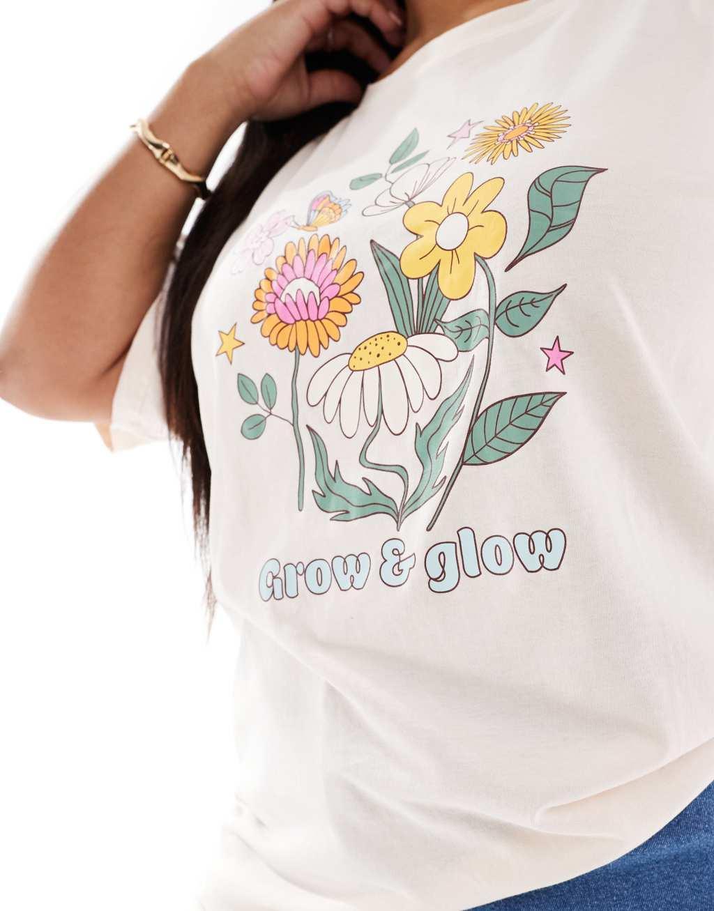 ONLY Curve Grow & Glow print oversized T-shirt in light pink Product Image