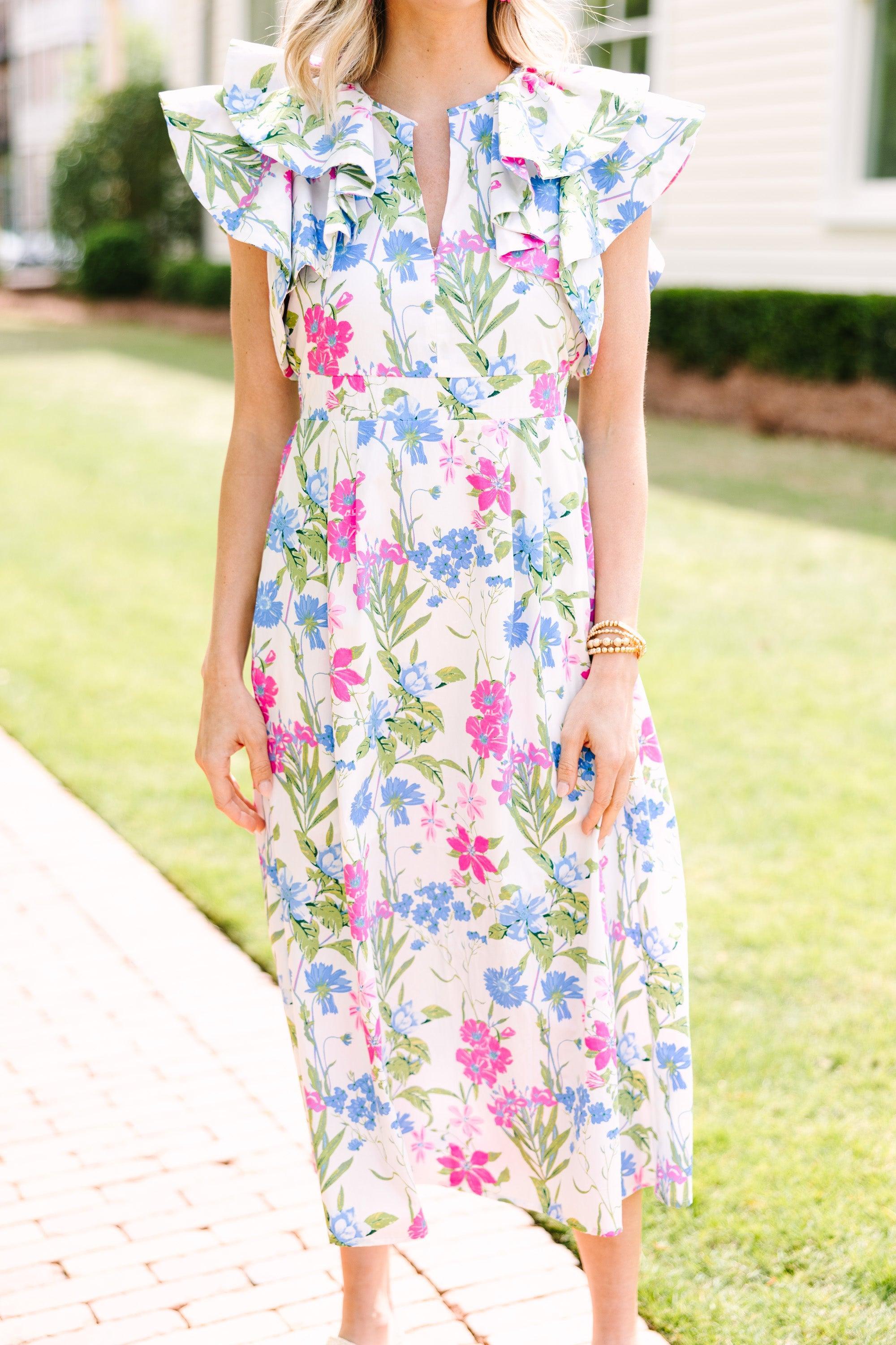 Feeling So Sweet White Floral Midi Dress Female Product Image