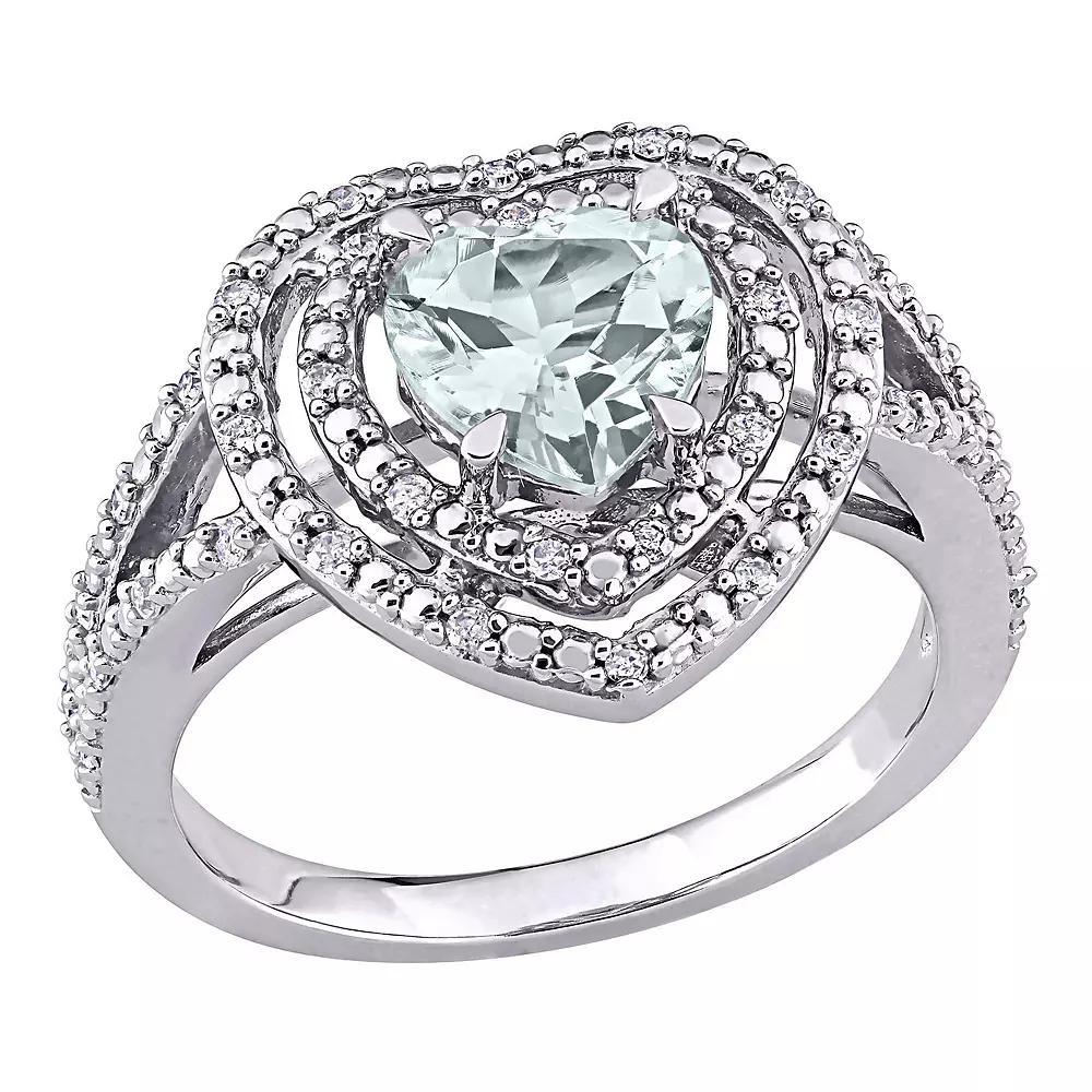 Stella Grace 10K White Gold Aquamarine & 1/5 Carat T.W. Diamond Ring, Women's, 10k Whgold Product Image