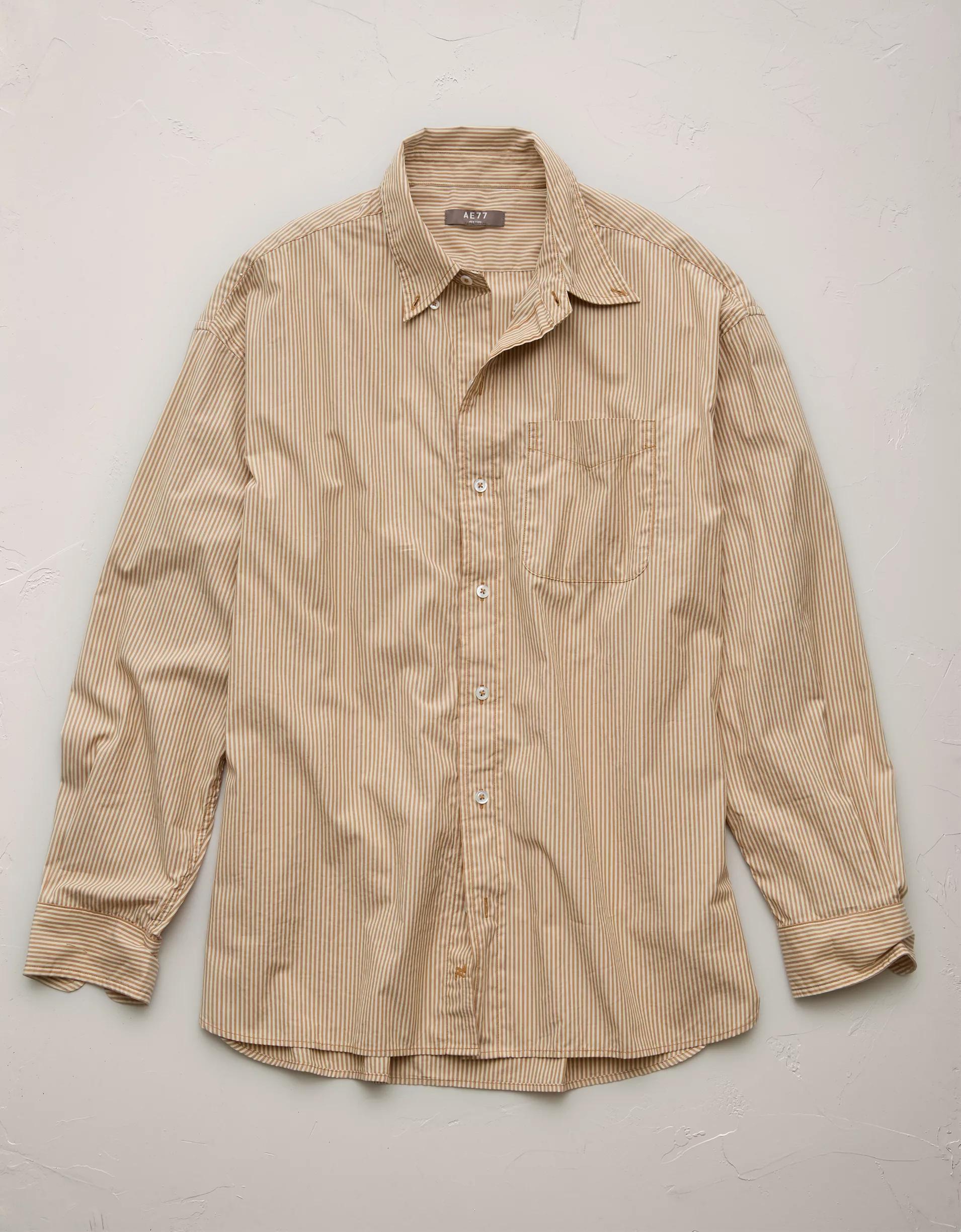 AE77 Premium Relaxed Striped Poplin Button-Up Shirt Product Image