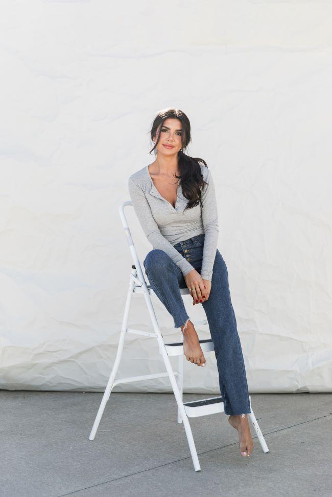 All The Better Grey Ribbed Knit Henley Long Sleeve Tee FINAL SALE Product Image