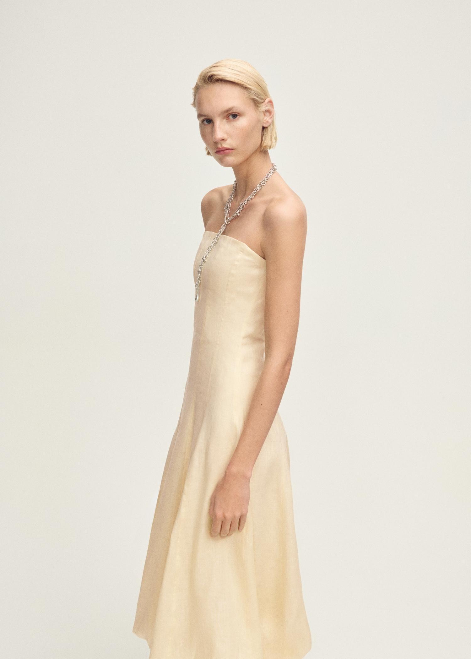 Linen dress with puffed hem - Women | MANGO USA Product Image