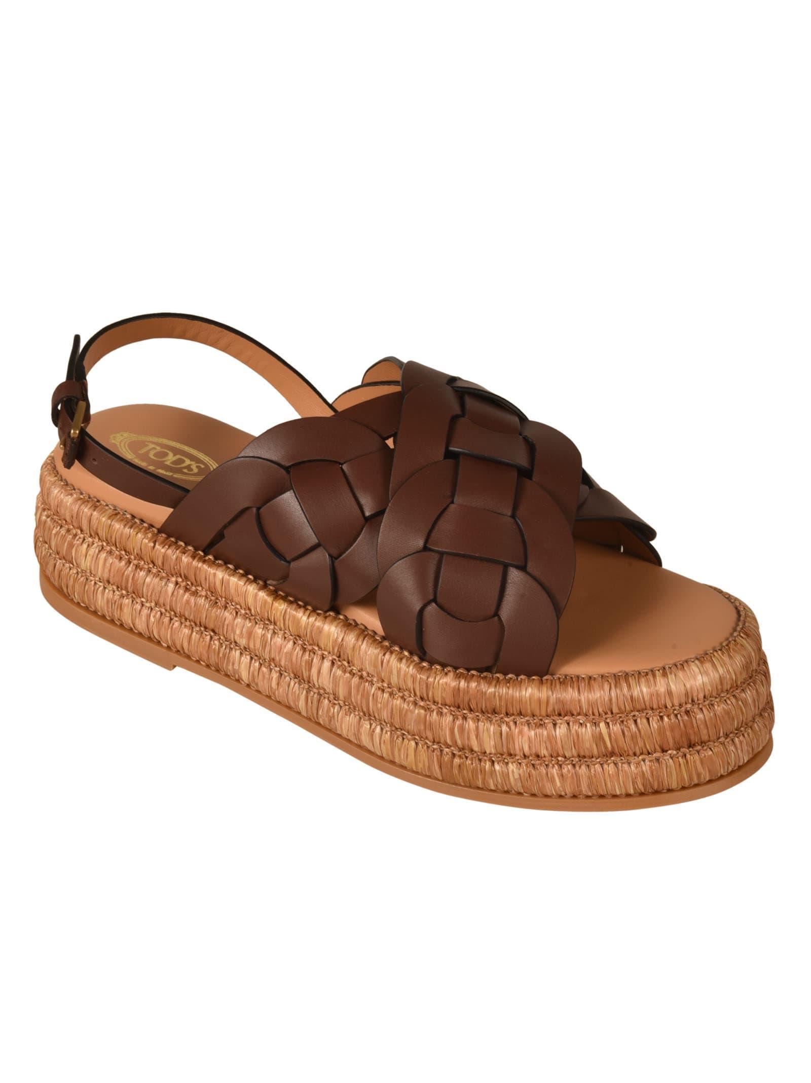 TOD'S Leather Platform Sandals In Brown Product Image