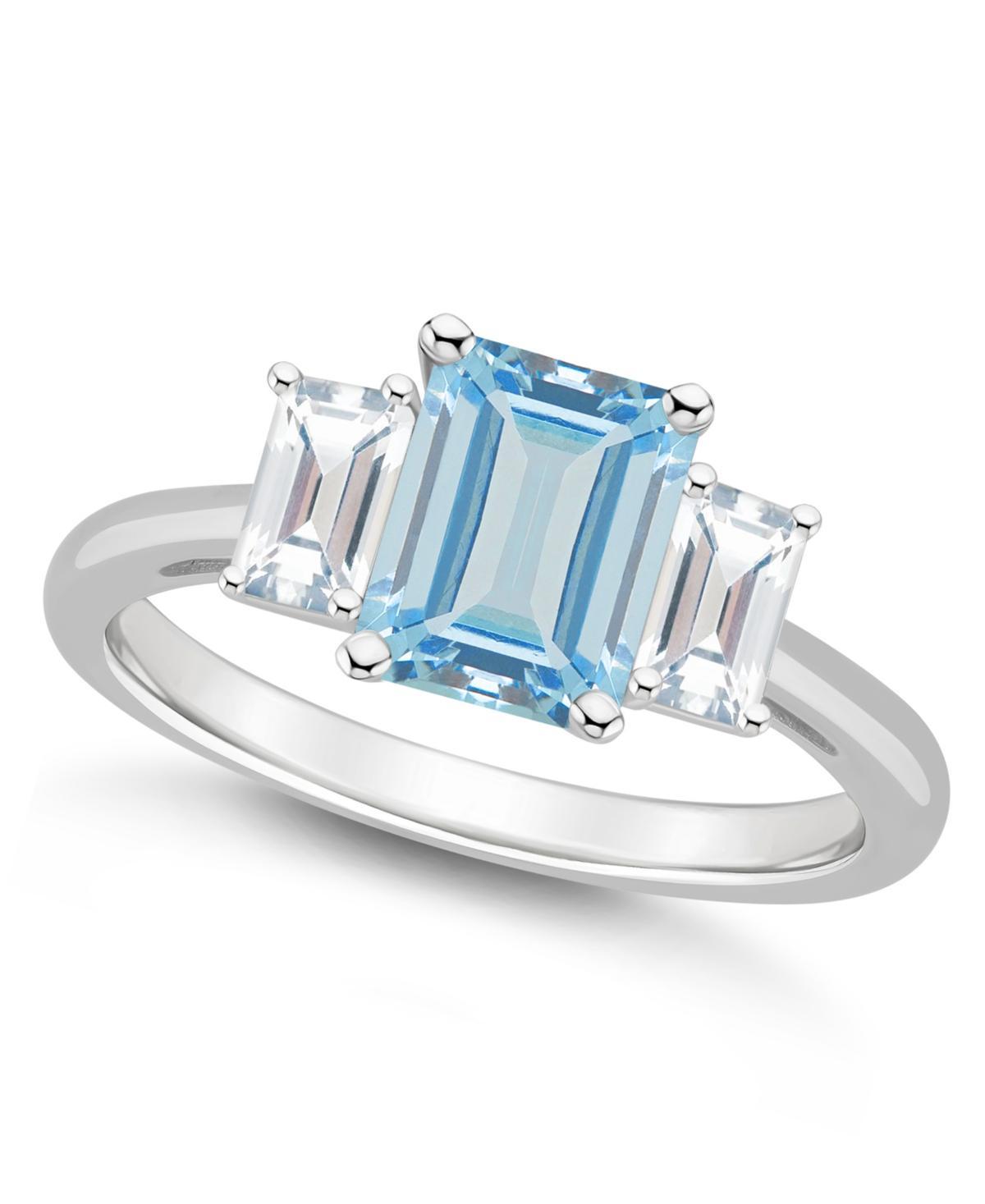 Alyson Layne Sterling Silver 8 mm x 6 mm Emerald Cut Gemstone & White Topaz Three-Stone Ring, Women's, Size: 9, Blue Topaz Product Image