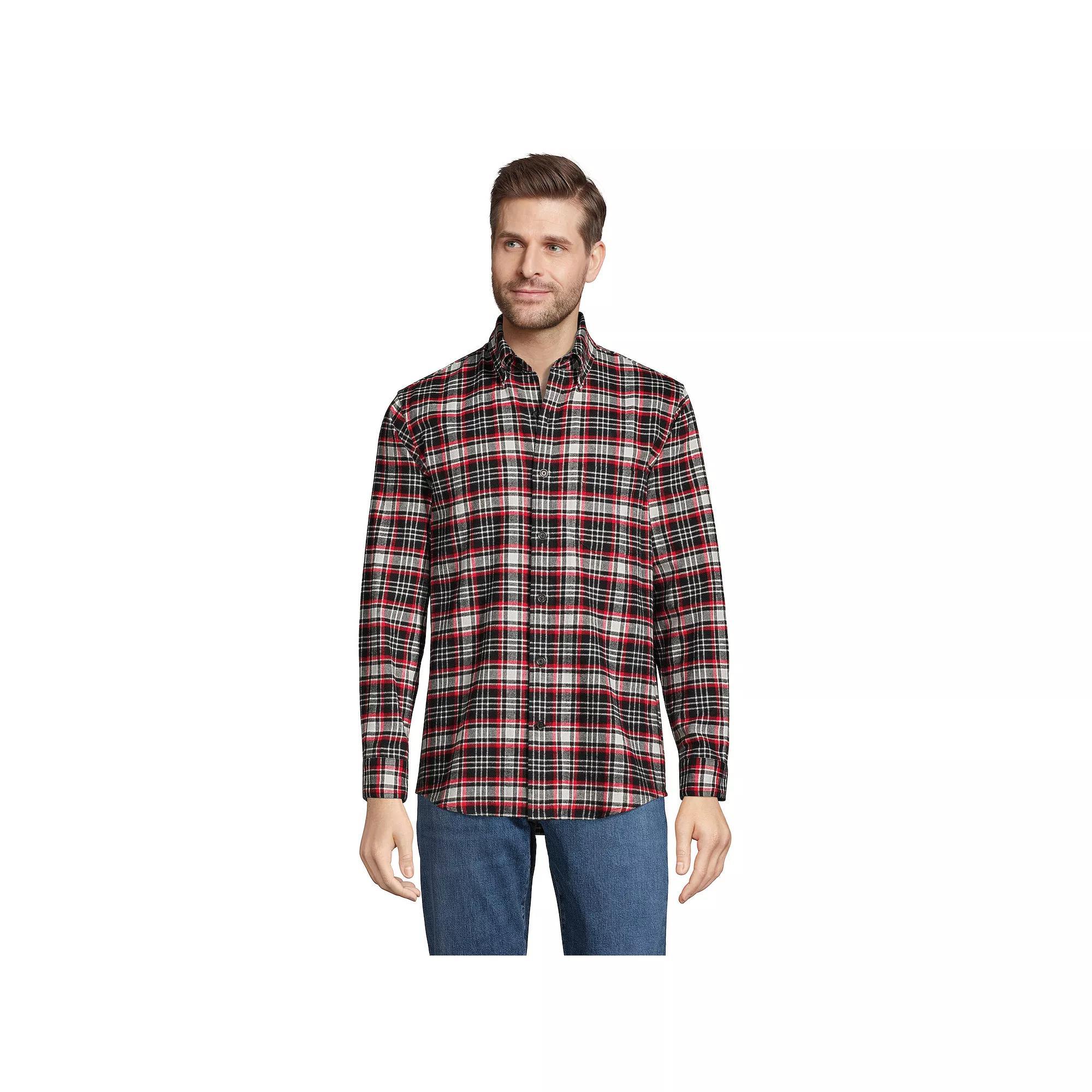 Men's Lands' End Traditional-Fit Flagship Flannel Shirt, Size: XL, Navy Green Plaid Product Image
