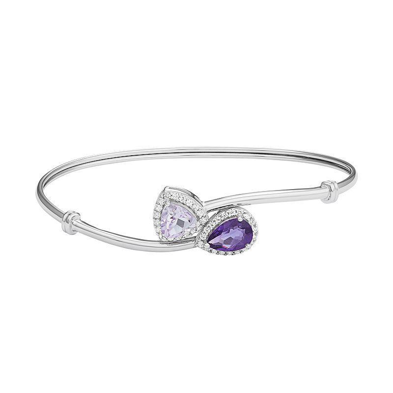 Amethyst & Rose de France Amethyst Sterling Silver Bypass Bangle Bracelet, Women's Product Image