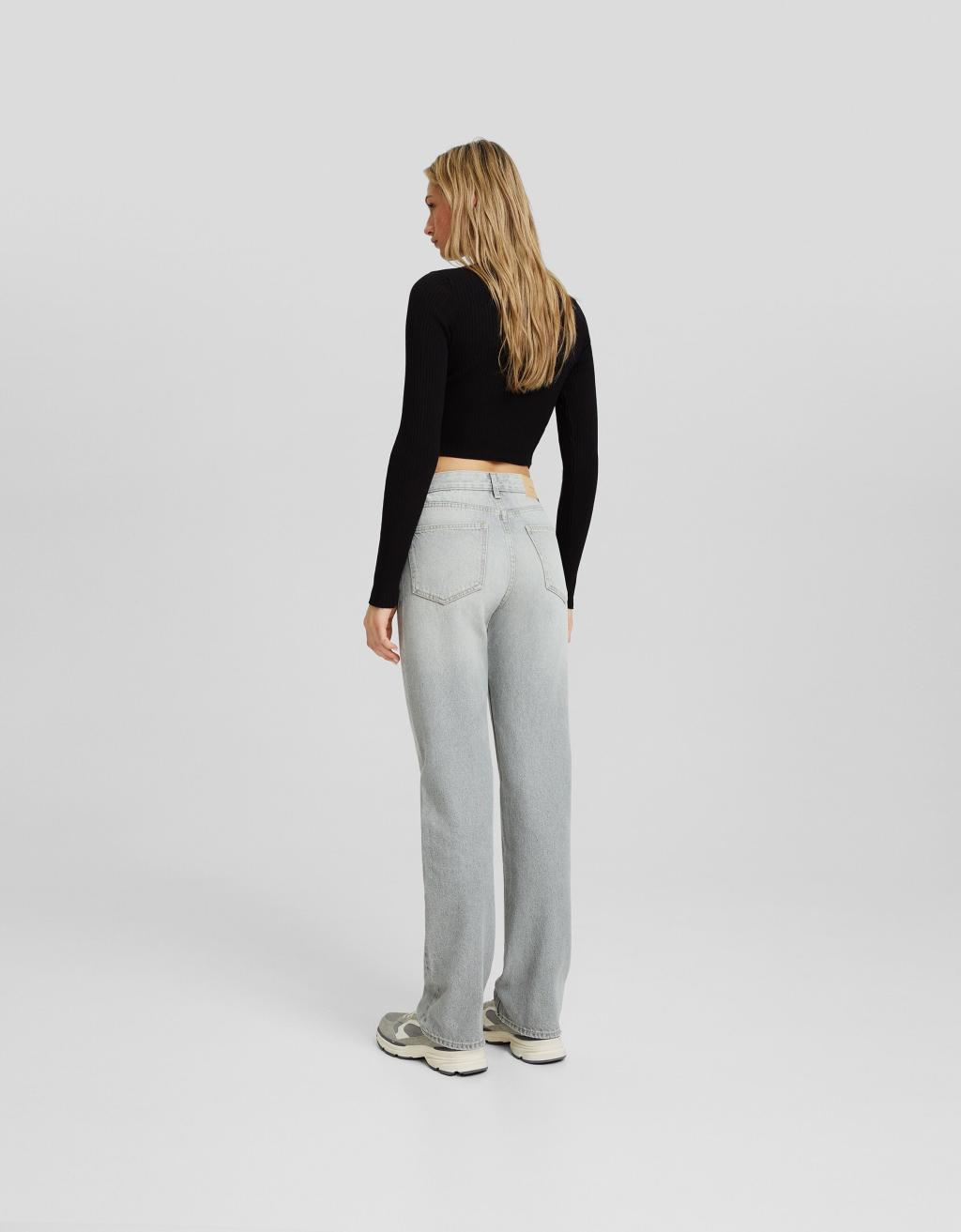 Bershka Petite straight leg jeans in washed gray Product Image