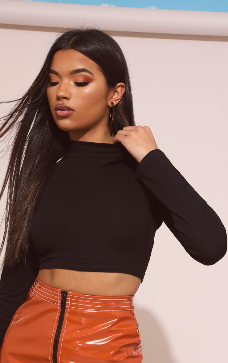 Black High Neck Long Sleeve Crop Top Product Image