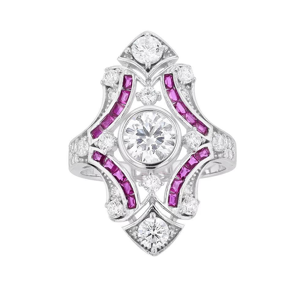 Sterling Silver Pink & Clear Cubic Zirconia Cocktail Ring, Womens Product Image