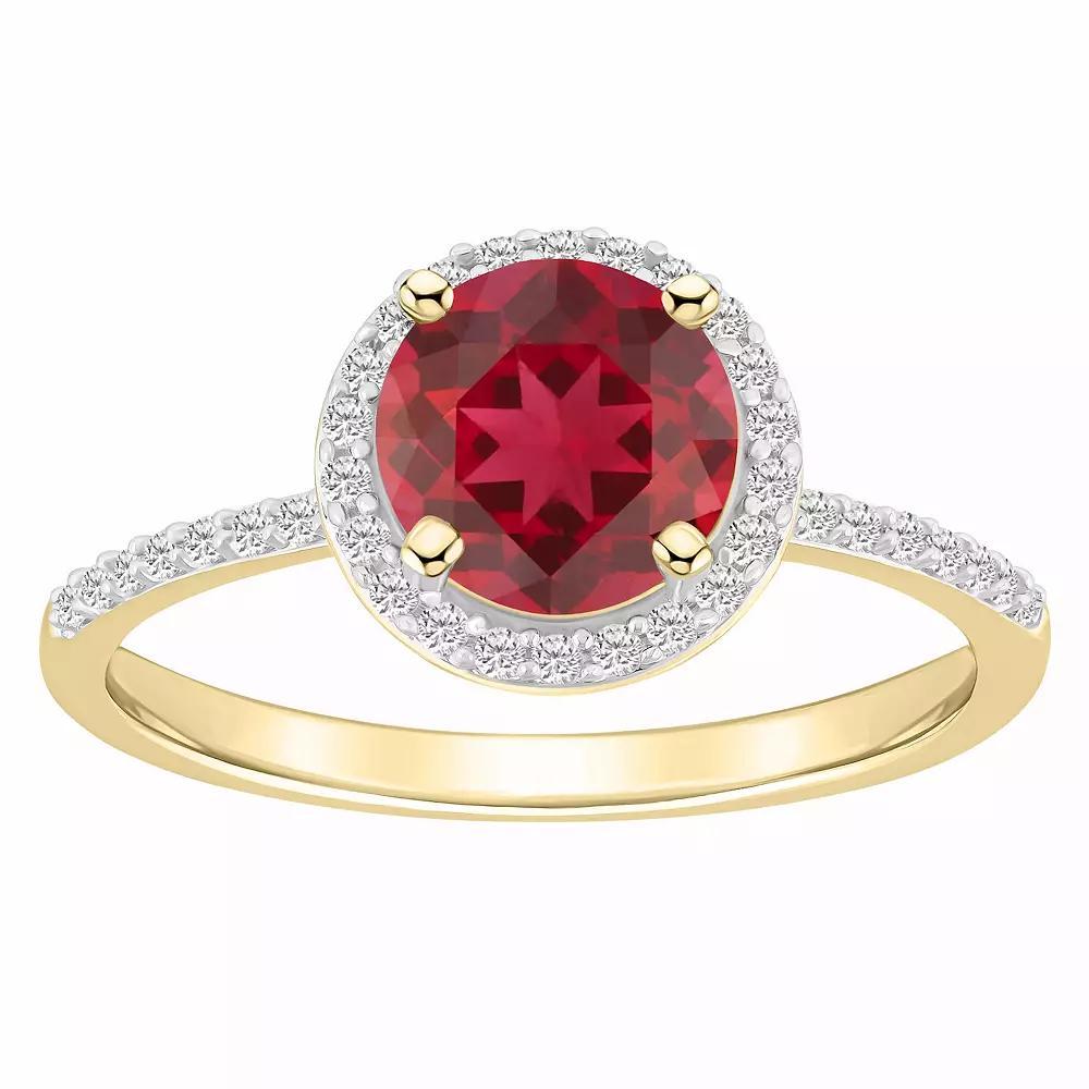 Celebration Gems 10k Gold Round Lab-Created Gemstone Halo Ring, Women's, Size: 8, Created Red Product Image