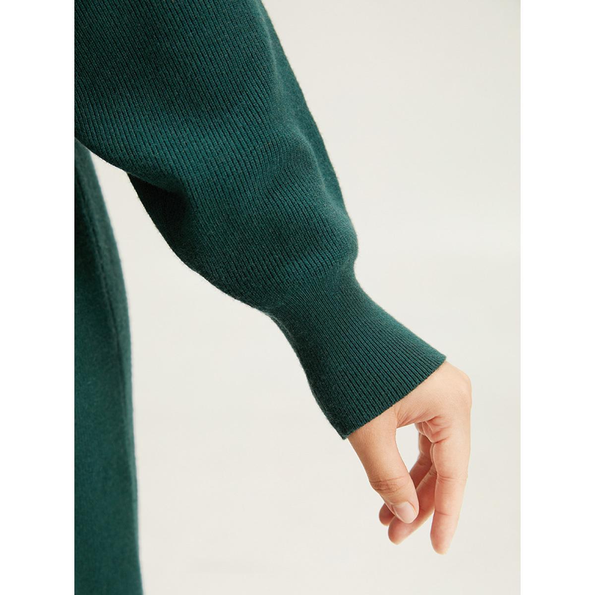 Plus Size Supersoft Essentials Solid Belted Split Batwing Sleeve Sweater Dress DarkGreen Women Casual Loose Long Sleeve Dailywear Sweater Dresses BloomChic 22-24/3X Product Image