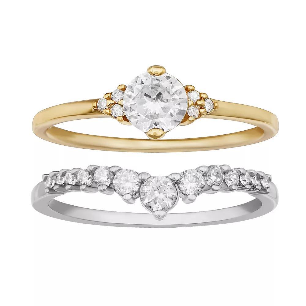 PRIMROSE Two Tone Sterling Silver Cubic Zirconia Ring Set, Women's, Size: 8, Two Tone Gold Sterling Product Image