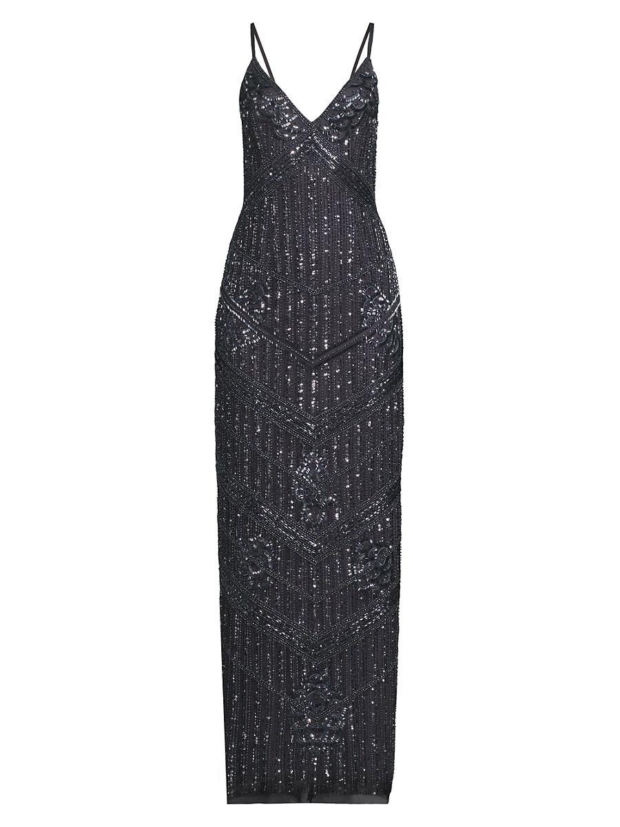 Womens Embellished Tulle Sleeveless Gown Product Image