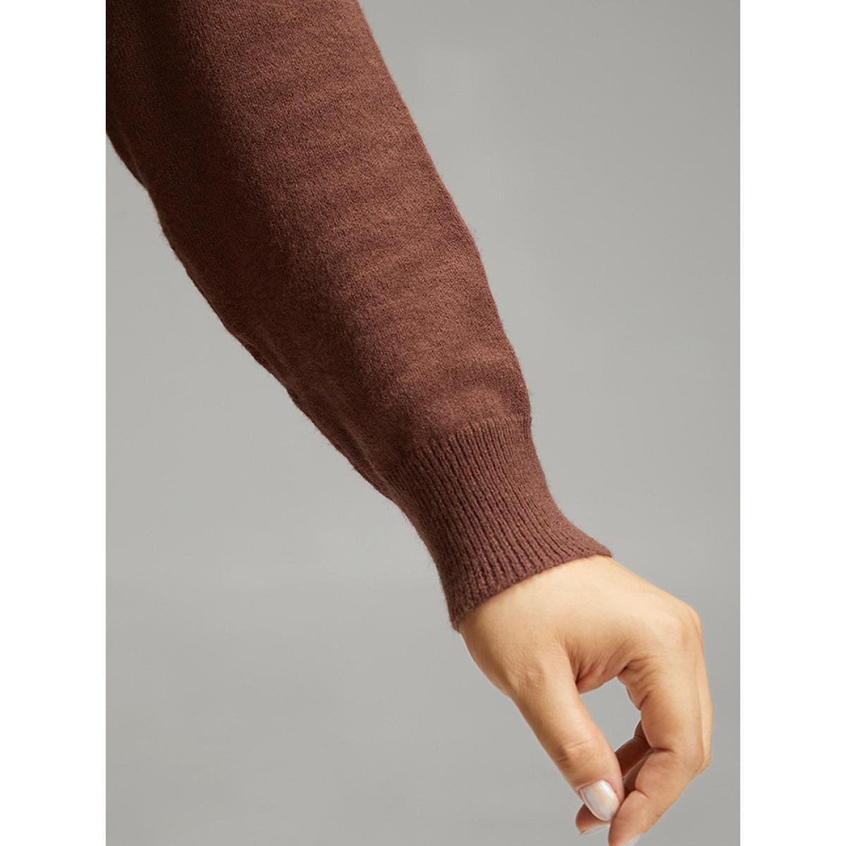 Plus Size Supersoft Essentials Anti-Pilling Contrast Button Up Pullover Brown Women Casual Loose Long Sleeve Dailywear Cardigans BloomChic 30/6X Product Image