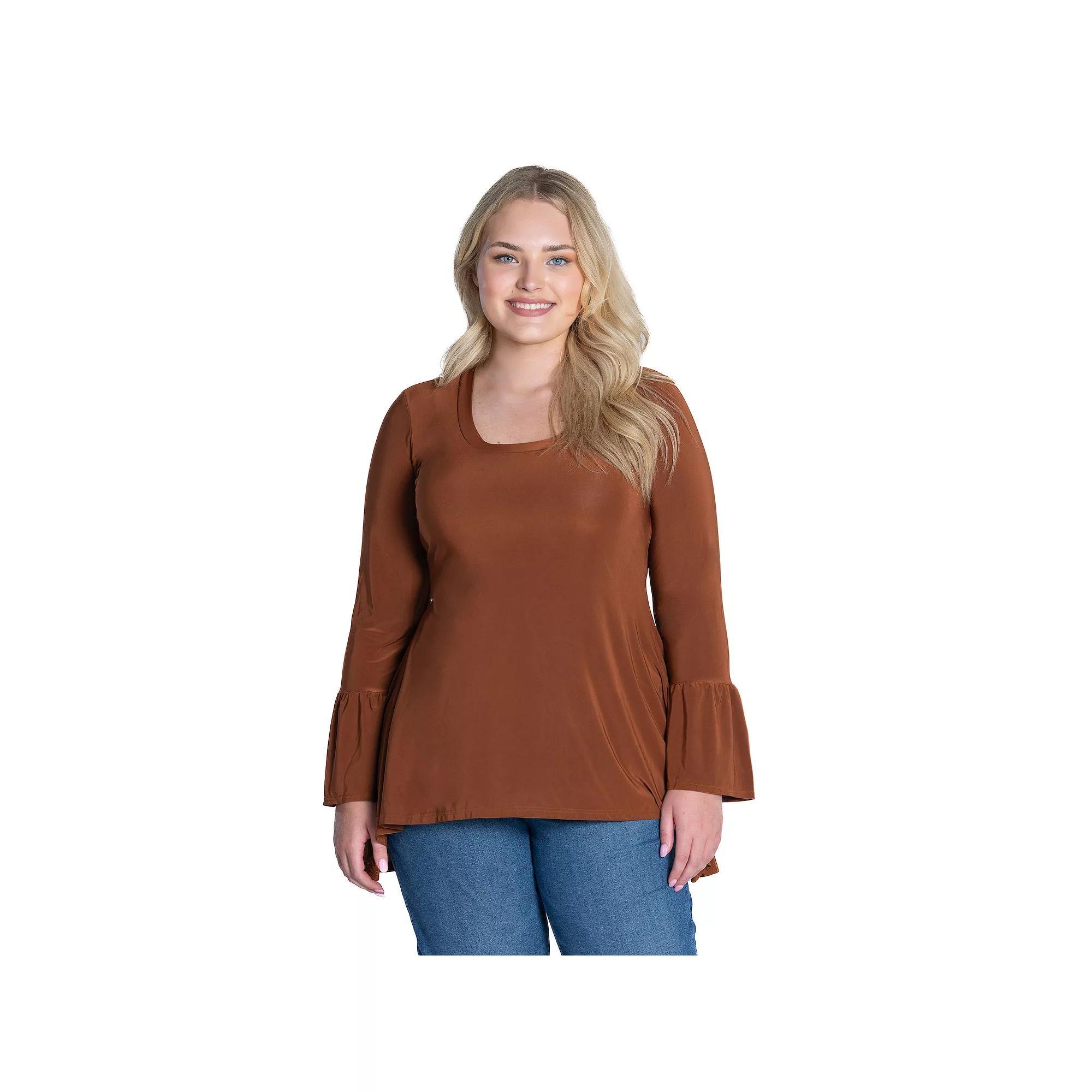Plus Size 24Seven Comfort Apparel Long Bell Sleeve High-Low Tunic Top, Women's, Size: 2XL, Black Product Image