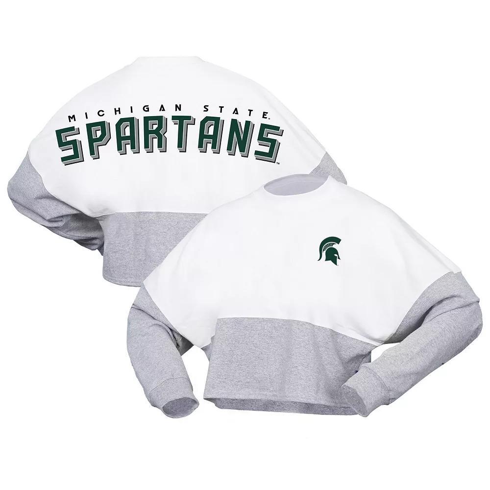 Women's Spirit Jersey  White Michigan State Spartans Heather Block Cropped Long Sleeve Jersey T-Shirt, Size: Small Product Image