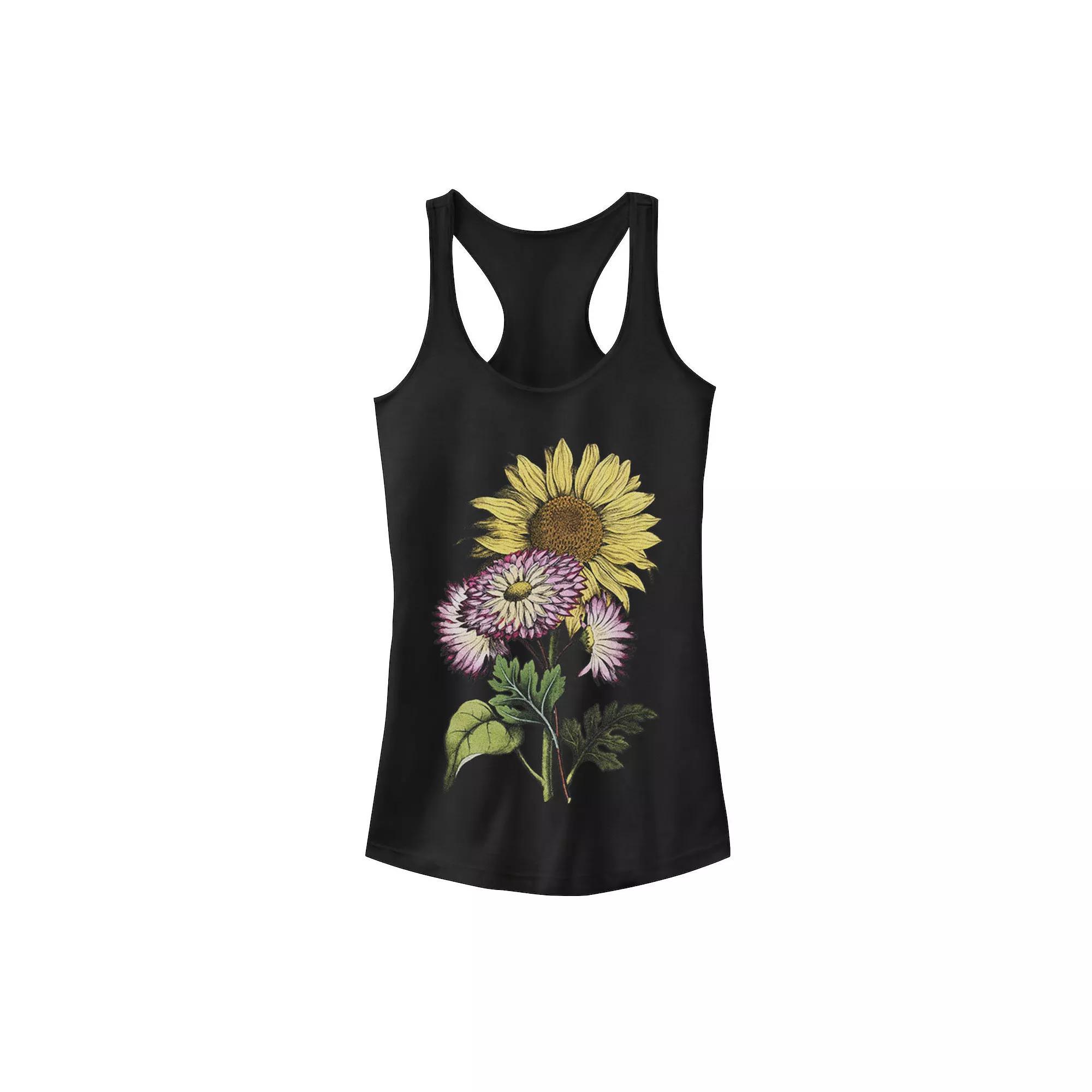 Juniors' Trendy Large Sunflower Bouquet Graphic Tank Top, Girl's, Size: XL, Black Product Image